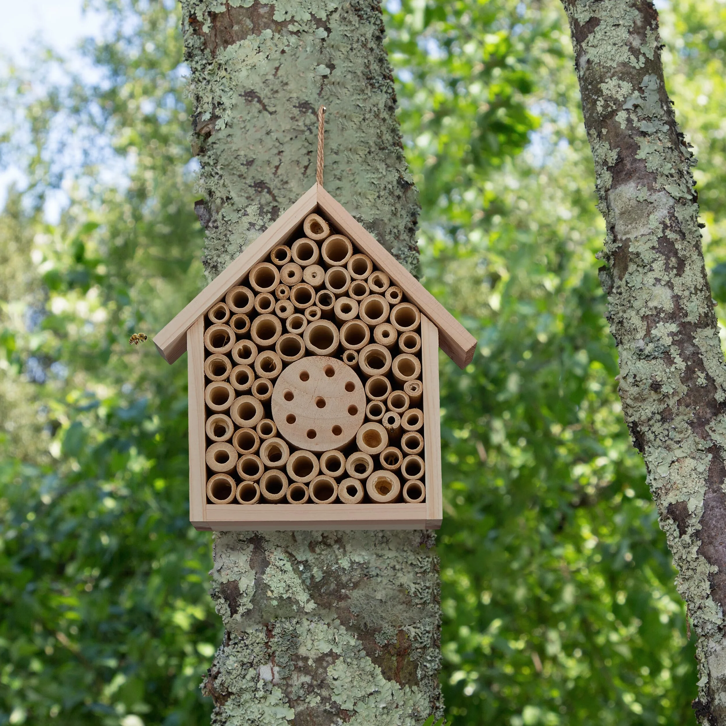 Relaxdays Hôtel à Insectes en Bois pour Abeilles Sauvages 20,5 x 19,5 x 8,5 cm Nature