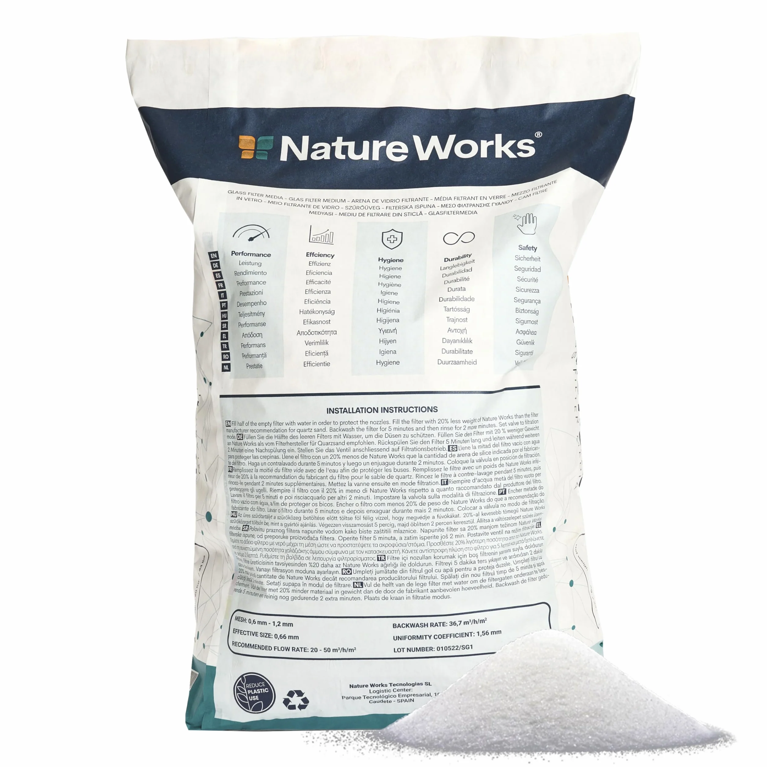 NATURE WORKS Hi-Tech Sable en verre fitrant pour piscine 20 kg