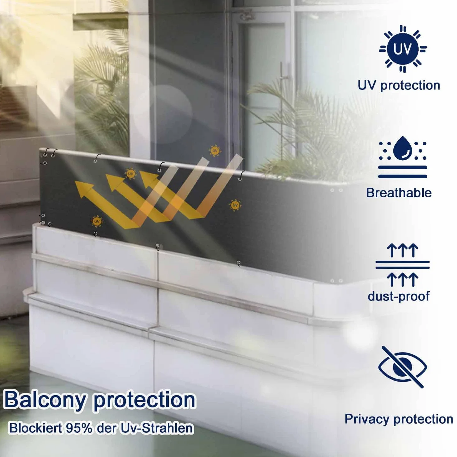 Brise Vue Balcon 50x350cm 160g/m² Taupe Protection UV Privée Sécurité