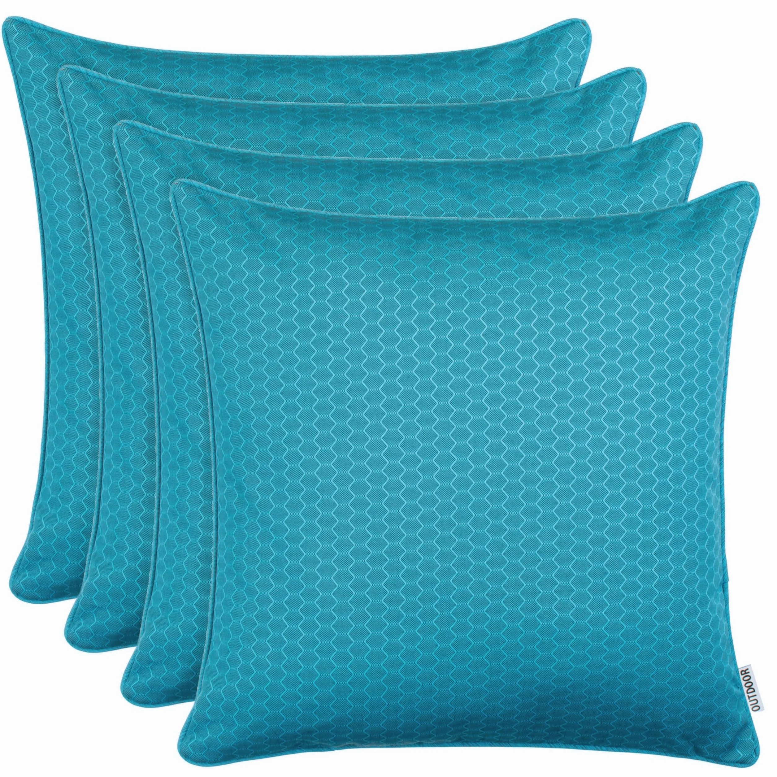 Brandsseller Lot de 4 Coussins d’extérieur 45 x 45 cm Imperméables avec Passepoil Structure alvéolaire Bleu Aqua