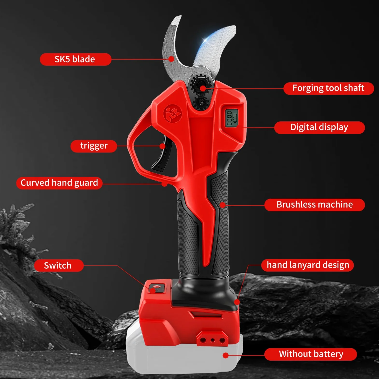 Élagueur à piles, compatible avec Milwaukee M 18V batterie (sans batterie), cisailles sans balais à 2 vitesses, affichage numérique, diamètre de coupe 30 mm, lames de rechange et boîte en plastique