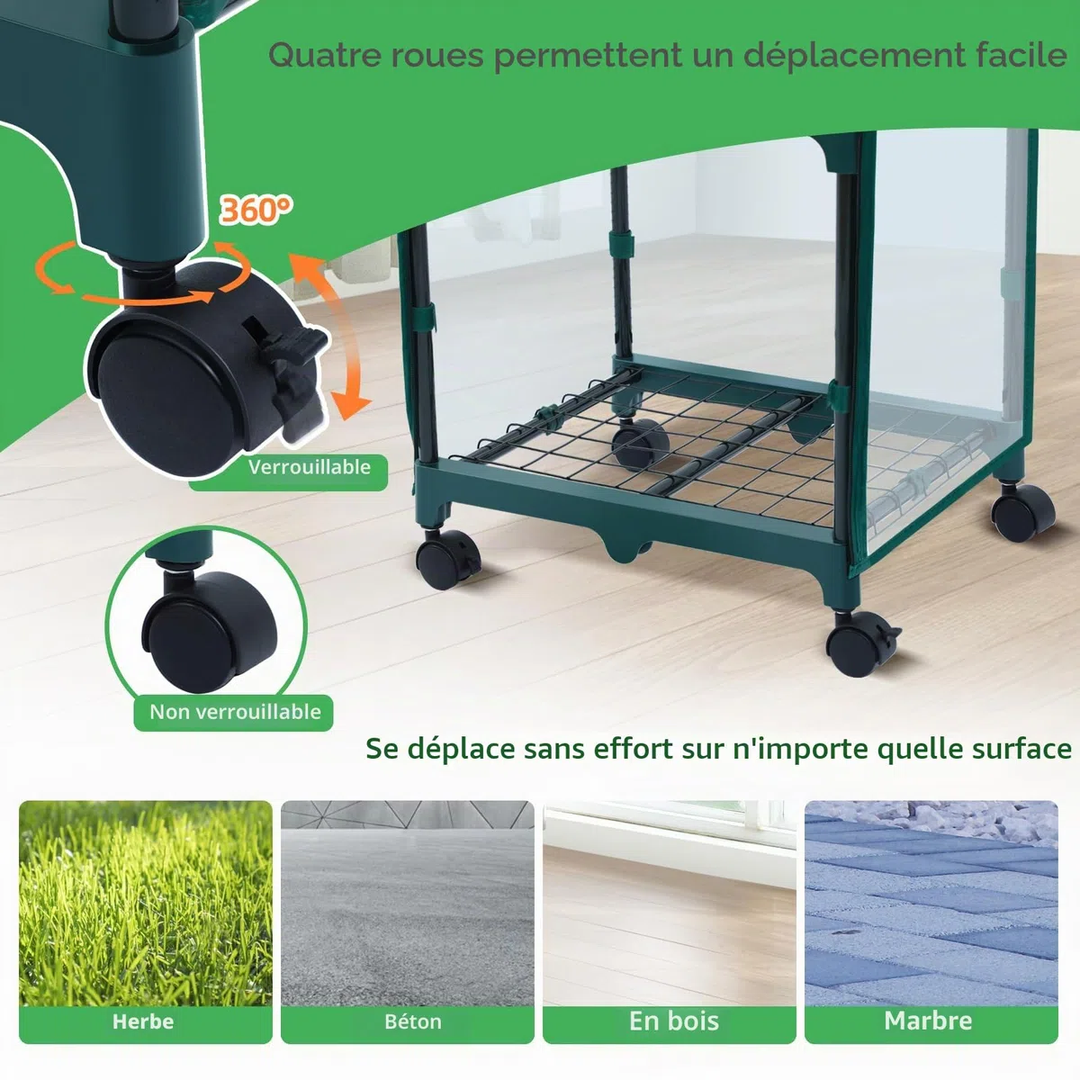 Ohuhu Mini serre à 4 niveaux avec roues pour intérieur et extérieur, petite serre en plastique portable avec housse durable pour semis, cadeau de jardinage idéal pour homme et femme, transparente
