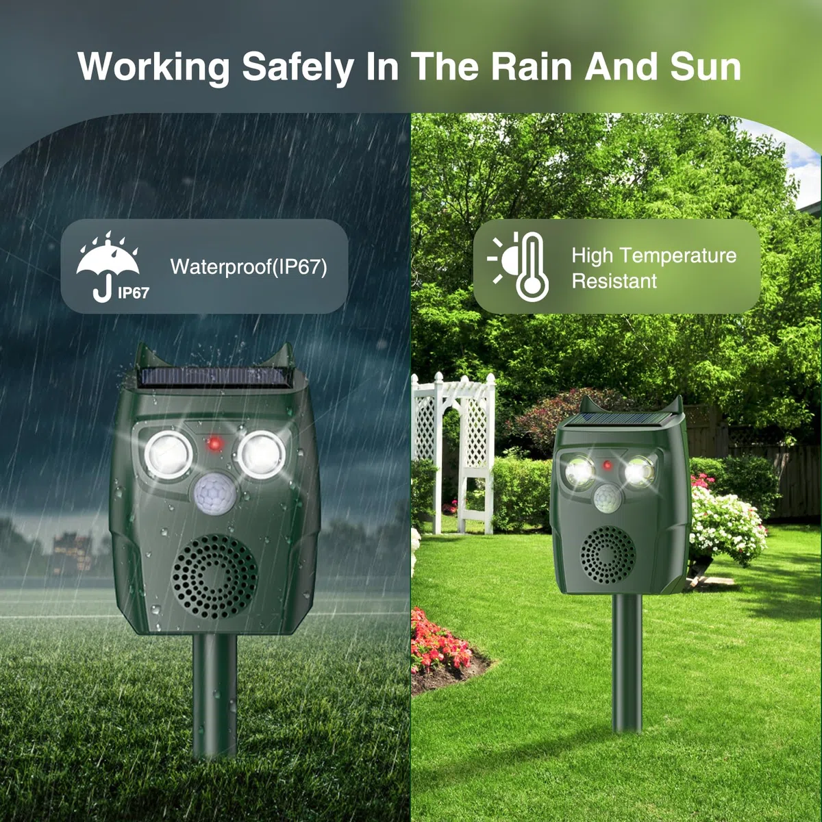 Ultrason Chat Exterieur pour Jardin, Ultrason Chat Exterieur avec Détecteur de Mouvement, 3 Modes Ultrasons et Flashs Peuvent Automatiquement Anti Pigeon, Répulsif Chien Extérieur