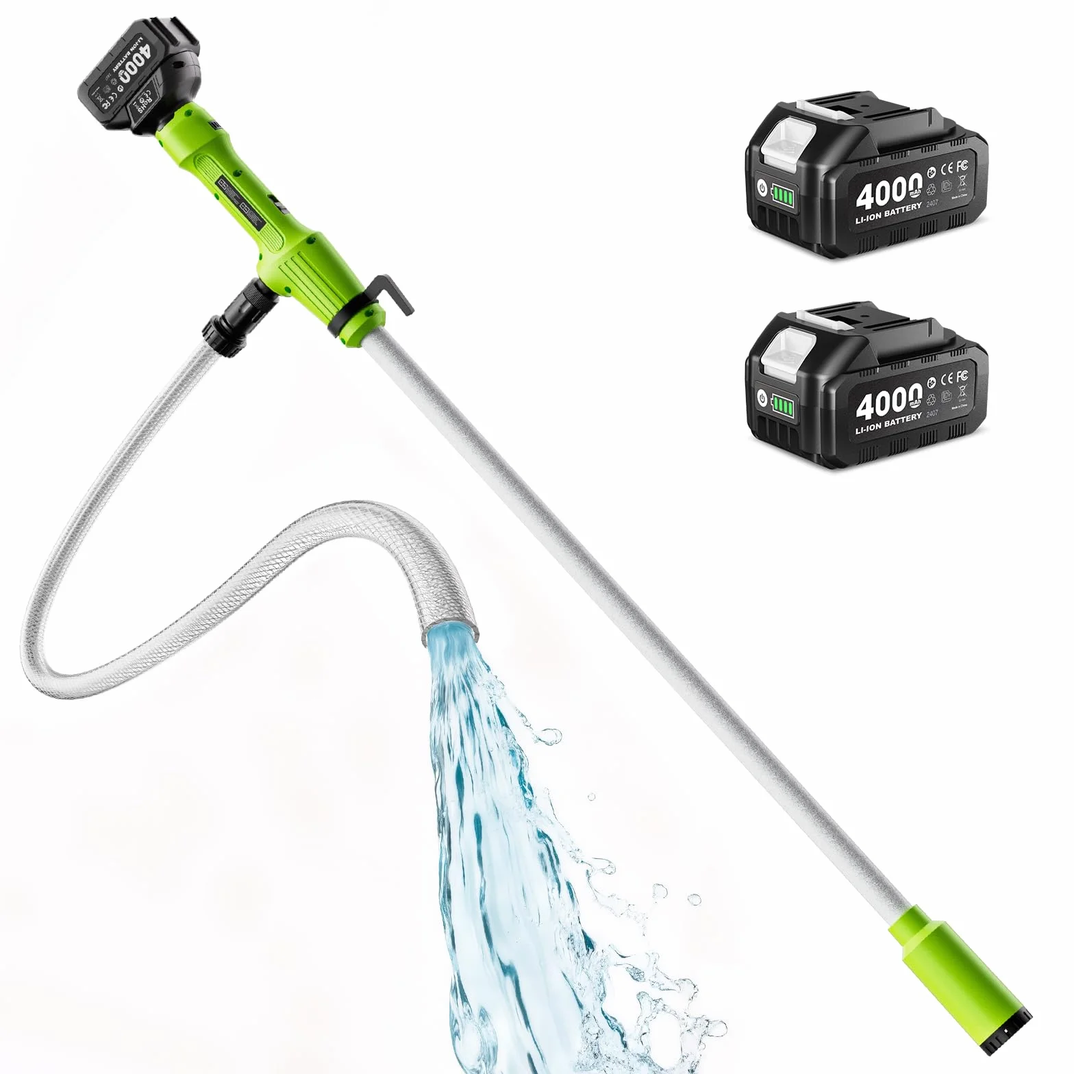 Taskstar Pompe de transfert sans fil pour eau/diesel, filtre Ø5,6 cm, 2725 l/h vidange, autonomie 60 min, hauteur 5 m pour sous‑sol, piscine, étang, fûts pluie, bateau, aquarium, camping‑car