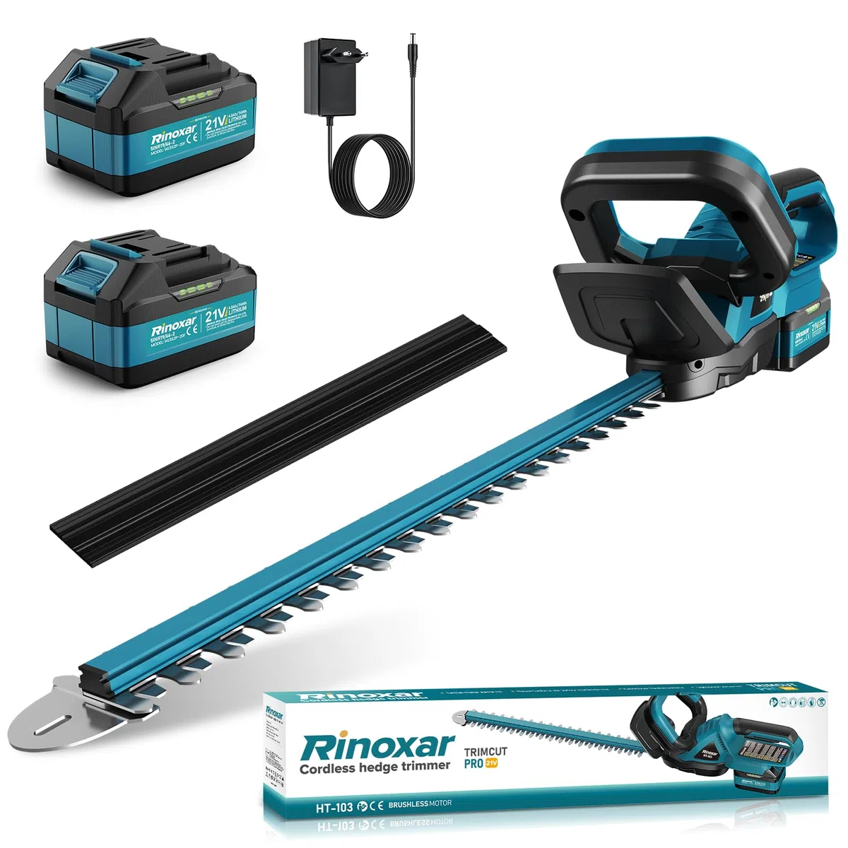 Taille Haie Batterie avec 2X 4000mAh Batteries et Chargeur, Moteur Brushless 600W 28500rpm, Taille Haie Electrique sans Fil avec Lame 52cm, Taille-Haies Électriques pour Jardin
