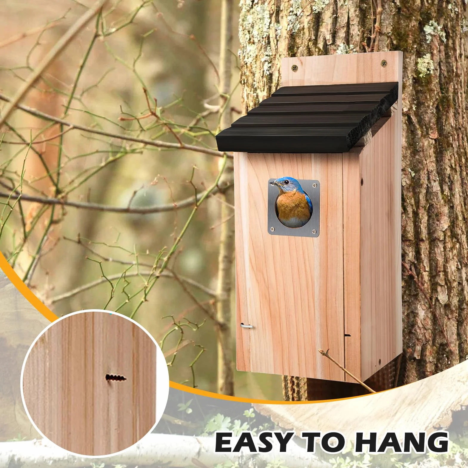 Nichoir pour oiseaux extérieur en bois résistant aux intempéries avec protection rapaces