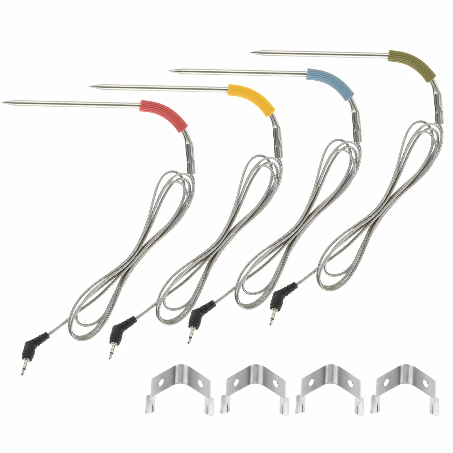 Lot de 4 sondes de rechange compatibles avec Weber iGrill 2, Mini et 3 thermomètres - Sonde pour barbecue de -30 °C à 300 °C (vert, bleu, rouge et jaune)