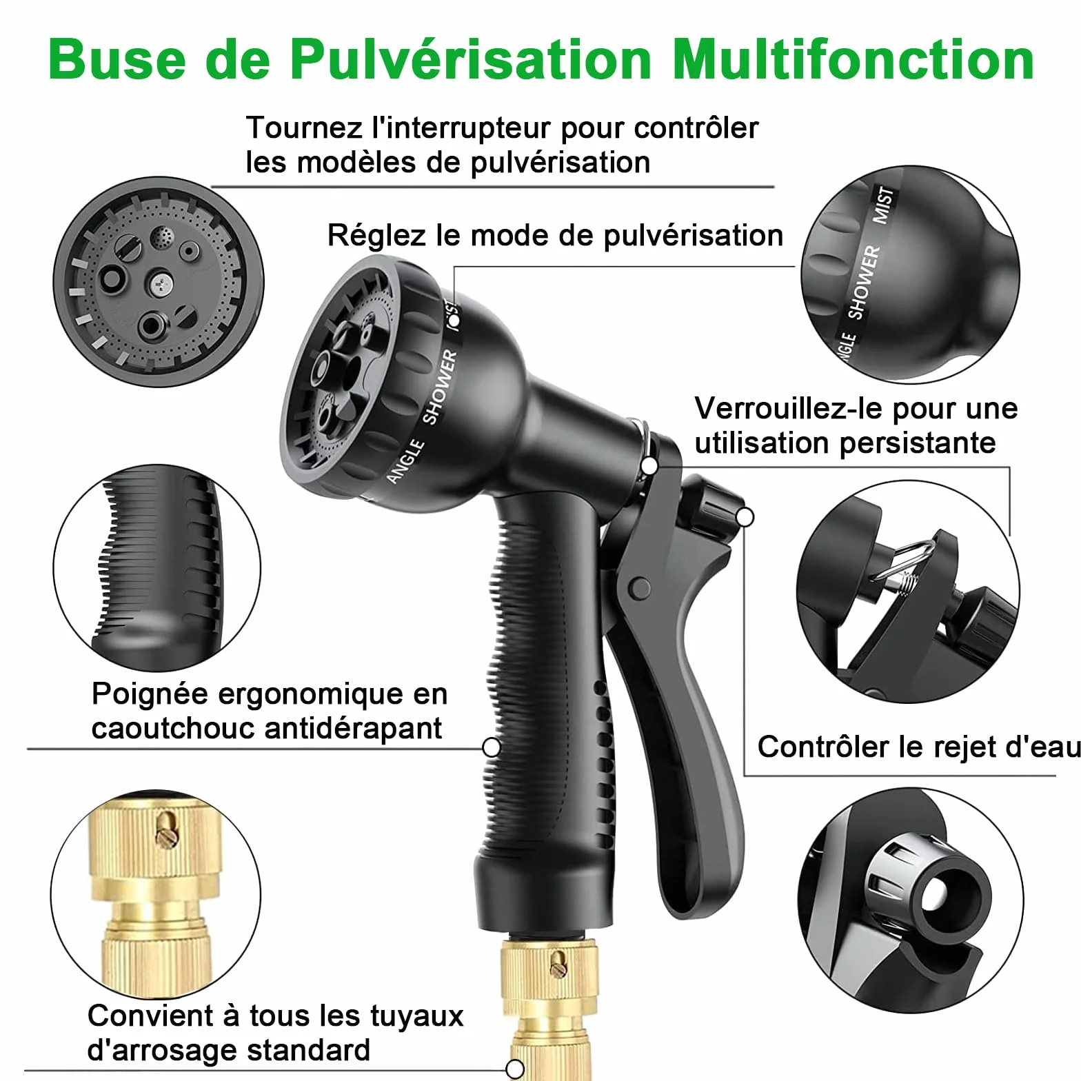 Tuyau d'arrosage Extensible 7.5M avec 8 Modèles de Pulvérisation Raccords 1/2" et 3/4" pour Jardin Arrosage Nettoyage