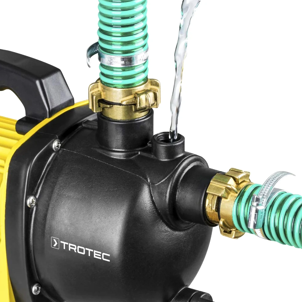 TROTEC TGP 1000 E Pompe de jardin 1000 W, 3300 l/h, hauteur de refoulement 42 m, aspiration 7 m, pour eau claire, citerne, récupérateur d’eau de pluie, bassin et puits