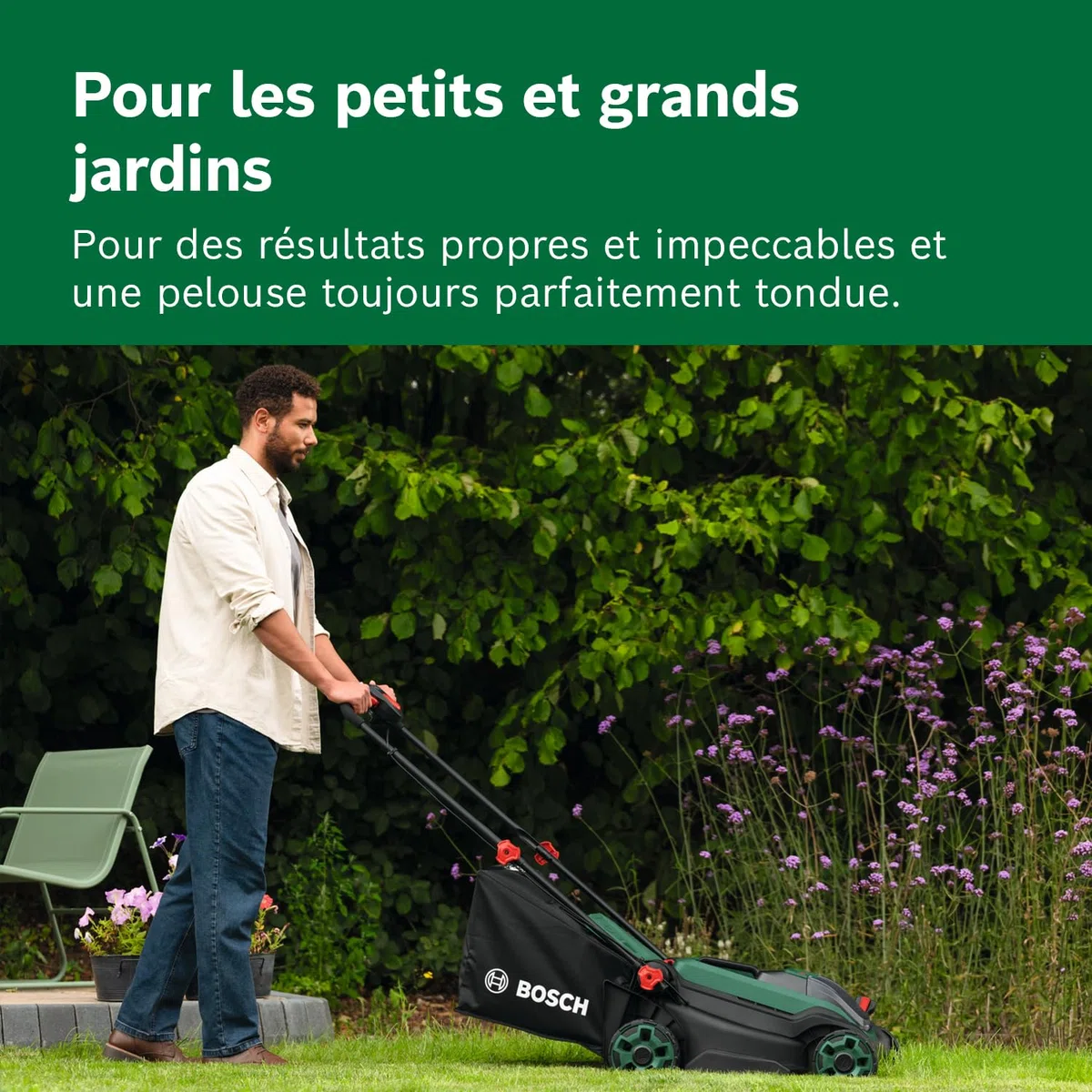 Bosch Tondeuse à Gazon sans-Fil ROTAK18V2-38 (Largeur de Coupe: 38 cm, Hauteur de Coupe: 30-75 mm, Sac de ramassage en Tissu de 40 l, Accessoire de Mulching, avec Deux Batteries 18V et Chargeur)