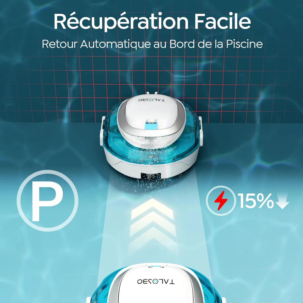 S2 Robot Piscine à Double Filtration, Nettoyeur de Piscine, Aspirateur Piscine sans Fil,Autonomie 90 Min