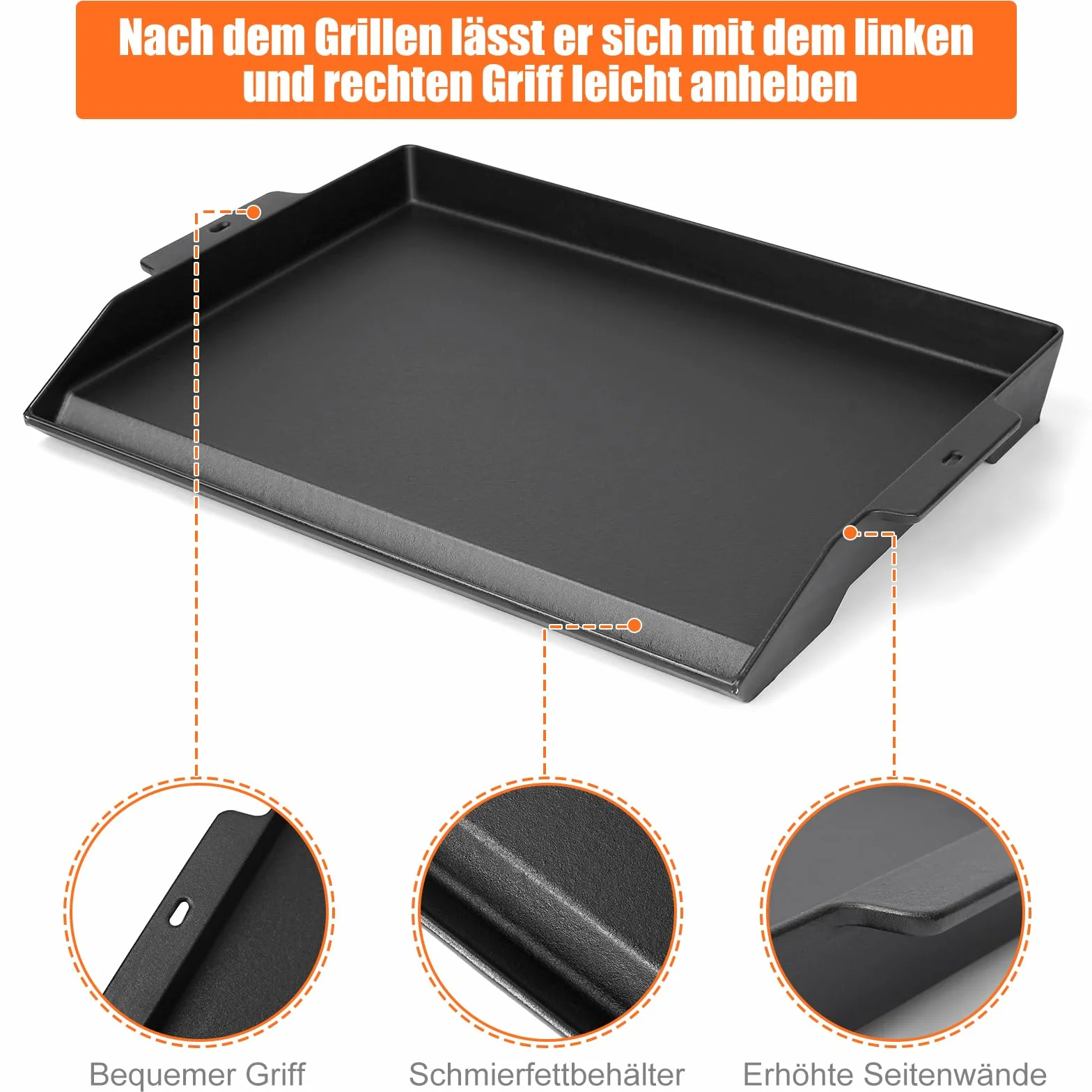 GFTIME Plancha en fonte universelle antiadhésive 58,6 x 40,5cm plaque de cuisson pour barbecue gaz charbon électrique