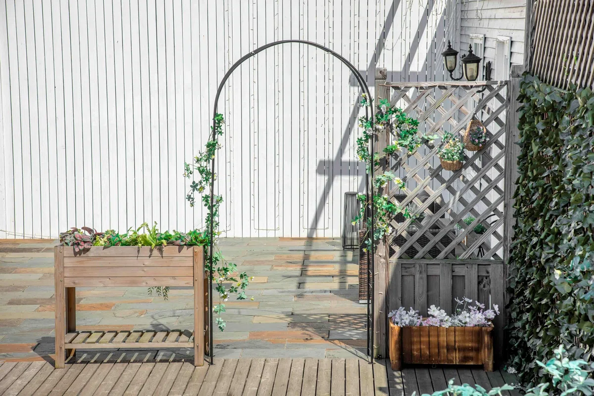 Outsunny Arche de Jardin Arche à rosiers Treillis tuteur Plantes grimpantes - Style Fer forgé dim. 114L x 30l x 230H cm métal époxy Noir