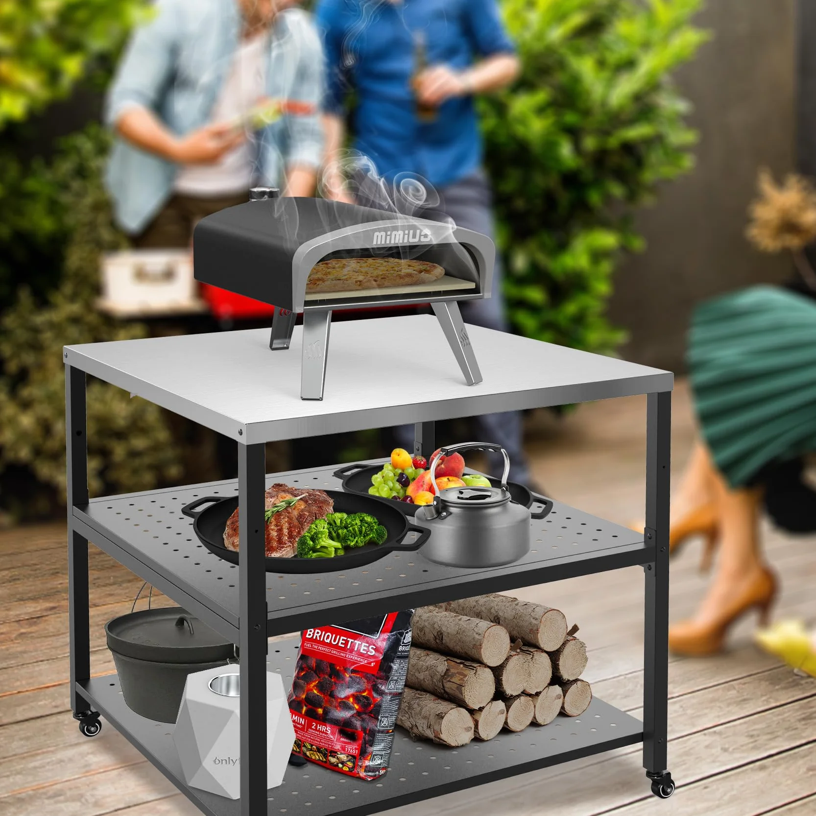 onlyfire Acier Inoxydable Table d'appoint,Table de Support de Four à Pizza avec Roue Poser Votre Four a Pizza,Accessoires Four à Pizza (80 x 80 x 83 CM)