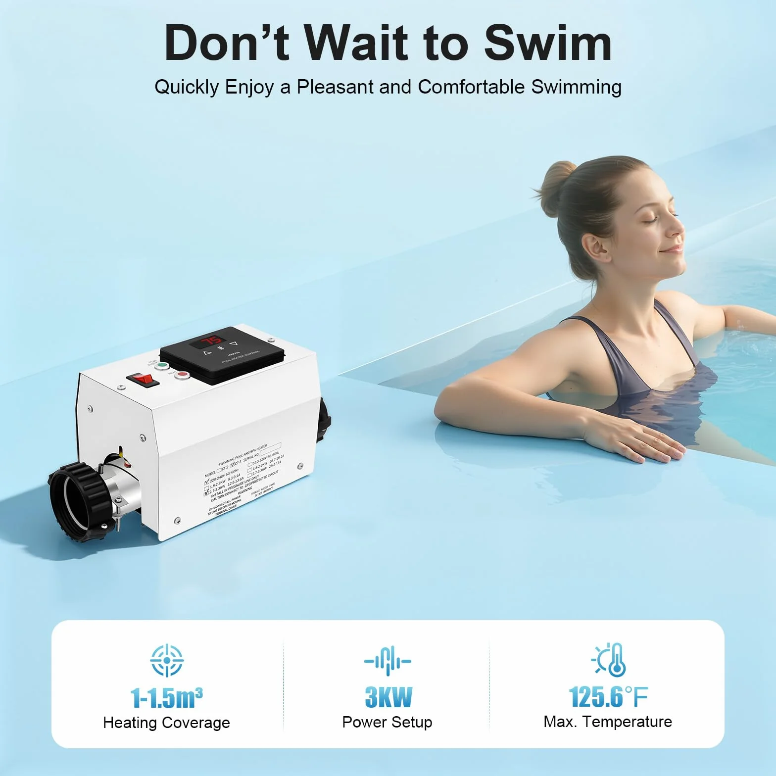 Chauffage électrique de piscine 3000 W Chauffe-eau instantané avec régulateur de température
