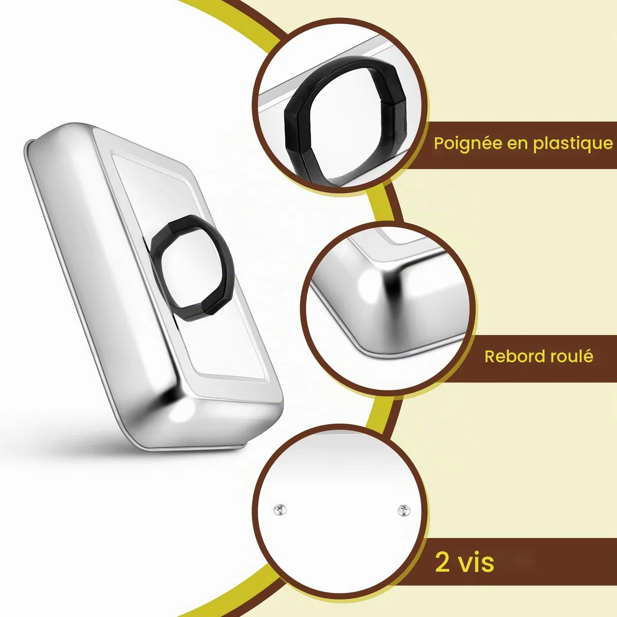 Herogo Lot de 2 bombes de cuisson rectangulaires en acier inoxydable avec poignée résistante à la chaleur, idéales pour barbecue, grill à dessus plat, passe au lave-vaisselle, Argenté.