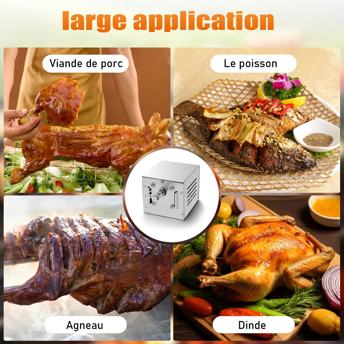Moteur de gril professionnel 25W pour tournebroche (220V) | Moteur rotatif pour rôtisserie, rôtissoire, brochettes, porcelet grillé | Moteur de gril, moteur de barbecue (argent)