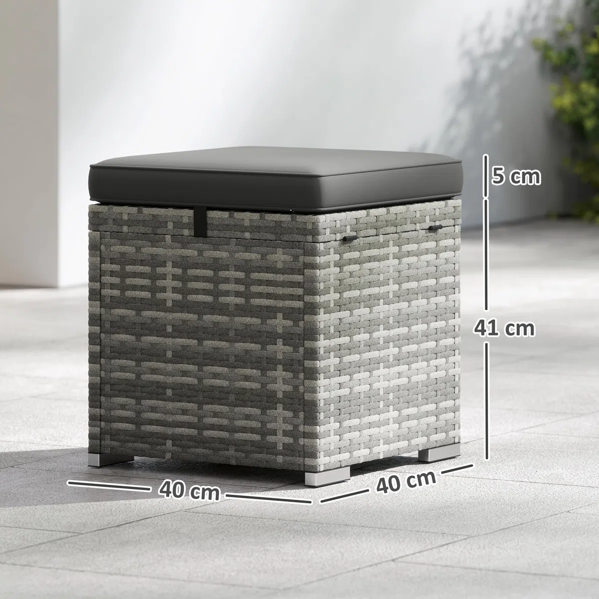 Outsunny Lot de 2 tabourets en rotin Tabouret de jardin avec aspect rotin Coussin de rangement Couvercle 120 kg résistant aux intempéries Tabouret de pied Meuble de jardin pour extérieur Jardin