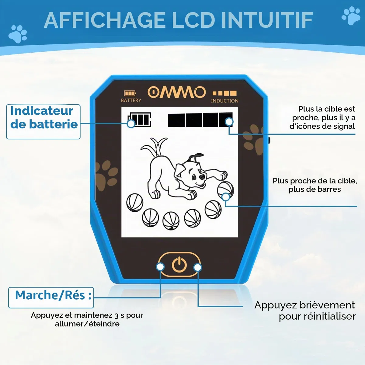 【Type-C】 OMMO Détecteur de Métaux Enfants, 72-100cm Réglable Détecteur de Métaux Rechargeable avec Écran LCD, Haute Sensibilité, IP67 Étanche pour Exploration en Plein Air, Recherche de Métaux (Bleu)