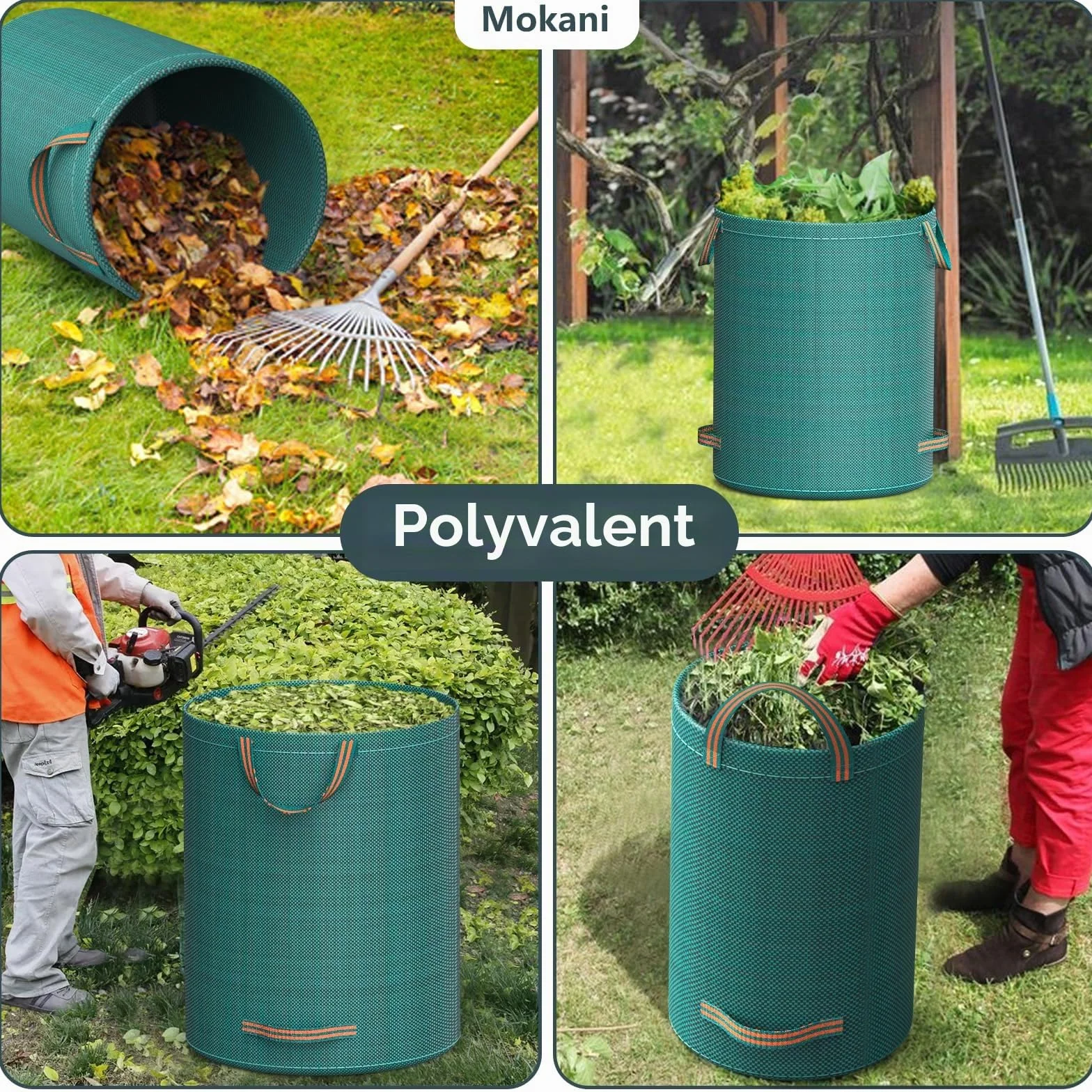 Mokani Lot de 3 sacs à déchets de jardin 300 L réutilisables pliables avec poignées