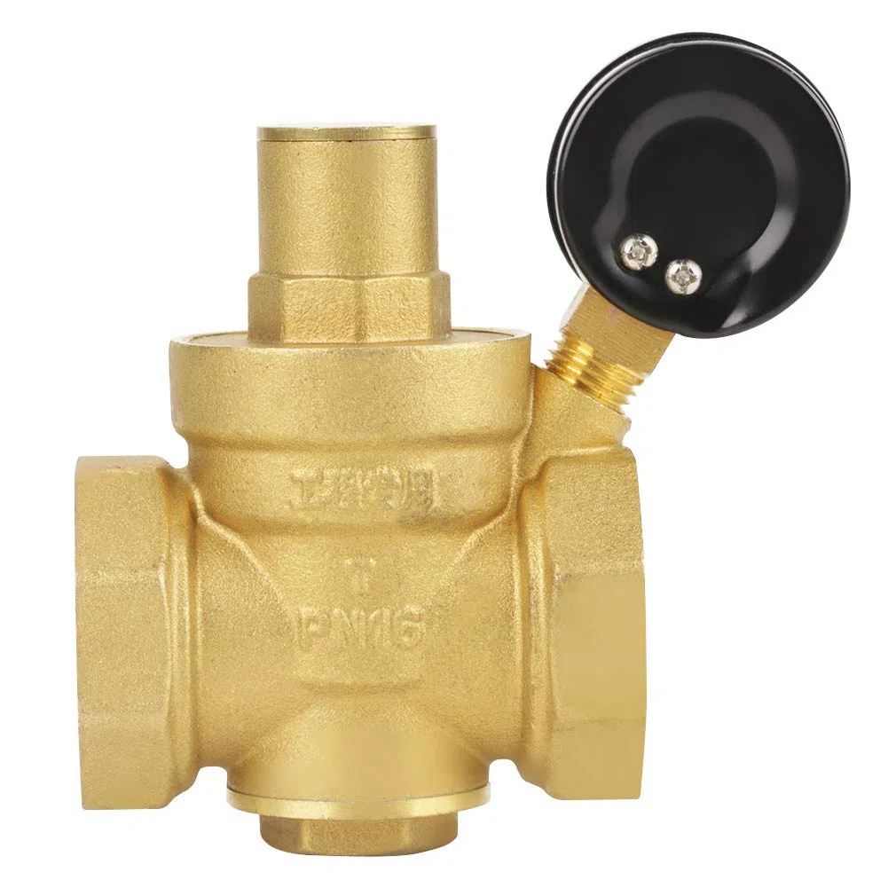 BSP DN32 Vanne de Réduction de Pression D'eau en Laiton Réducteur de Pression D'eau Réglable en Laiton sans Plomb Vanne de Régulation de Pression D'eau avec Débit de Jauge Réglable