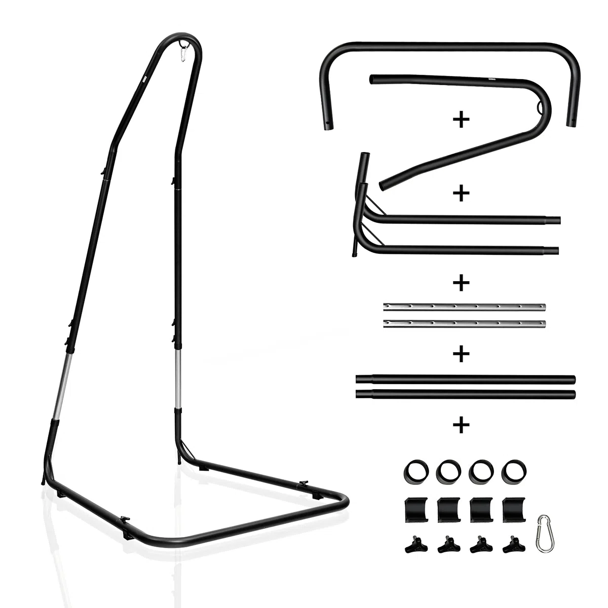 COSTWAY Support pour Fauteuil Suspendu 195-235cm Cadre en Acier avec Crochet de Sécurité Pieds Antidérapants Fixations Verrouillable sans Hamac pour Chambre Véranda Cour Noir