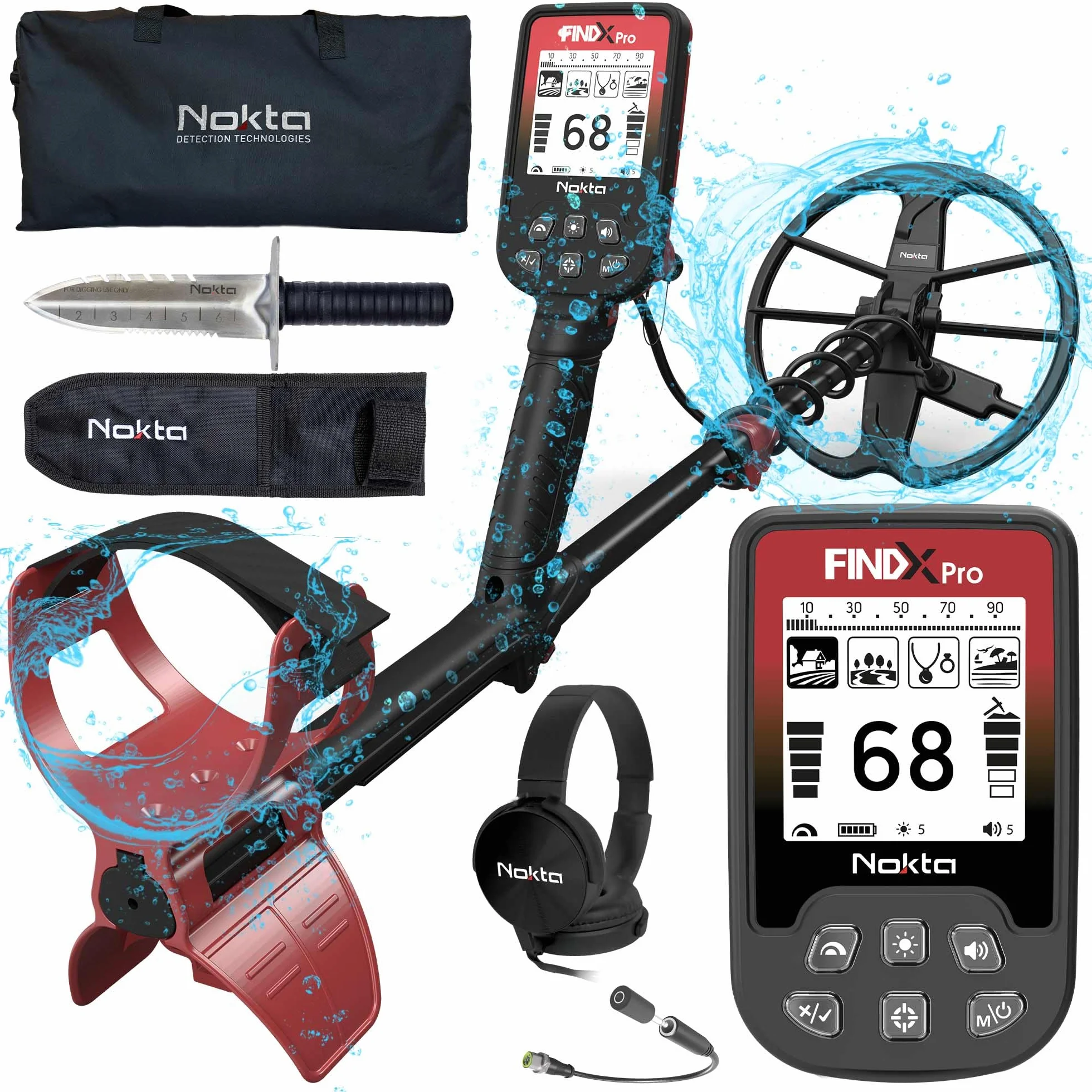 Nokta FINDX Pro Détecteur de Métaux, 4 Modes, Détecteurs de métaux Professionnels entièrement étanches pour l'or, Pinpoint, Batterie Rechargeable (écouteur, Sac de Transport, Pelle)