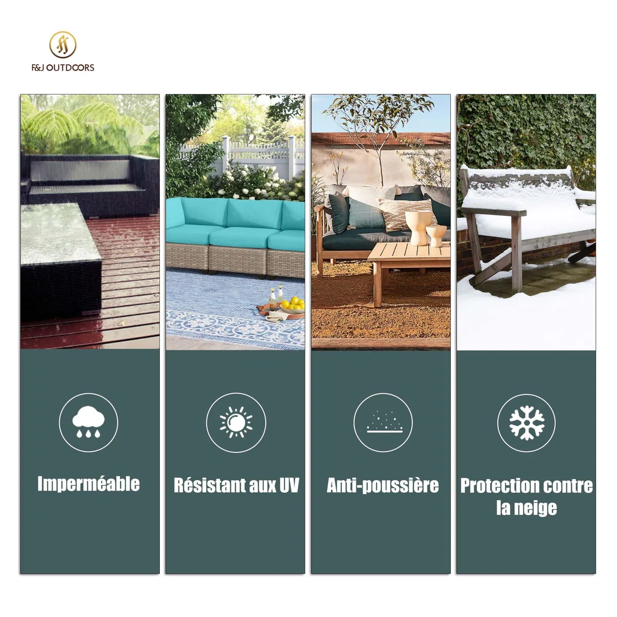F&J Outdoors Housse pour canapé de jardin tissu écologique, imperméable, housse pour bancs 3 places, protection pour canapés extérieurs, protection contre la neige en hiver, 178x84x61/81cm