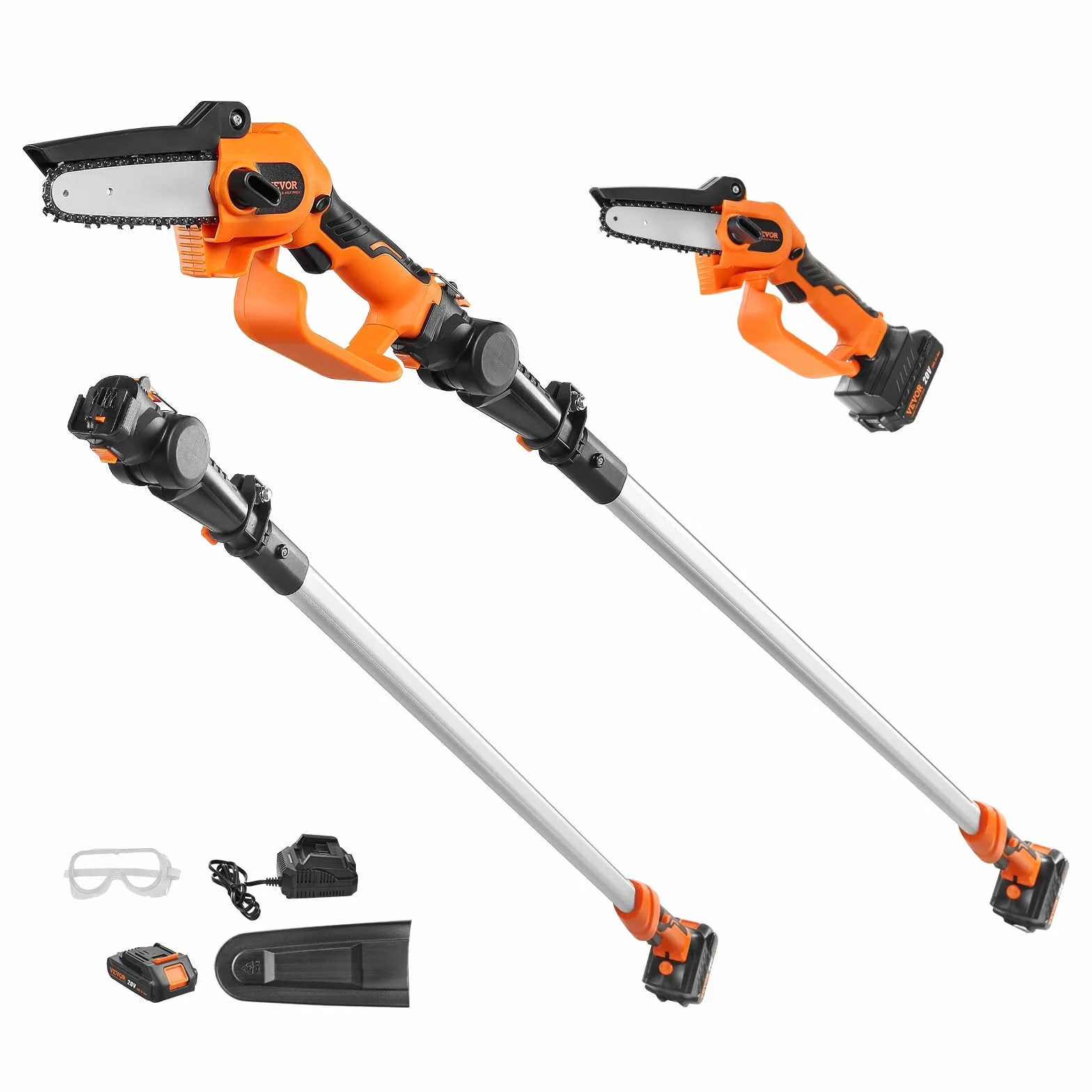 VEVOR Élagueur Électrique sur Perche Sans 20 V 2 Ah peut atteindre 22000 RPM 135° Fil 2 en 1 Télescopique 1,08-2,43m Épaisseur de Coupe 13 cm​ Élagueur Électrique avec Batterie et Couvercle