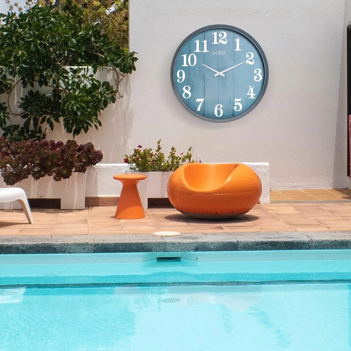 OCEST Horloge d'extérieur étanche Bleue de 45,7 cm, Fonctionne avec Piles, Grand écran, Mouvement à Quartz Silencieux pour décoration intérieure, terrasse, Jardin, Salon