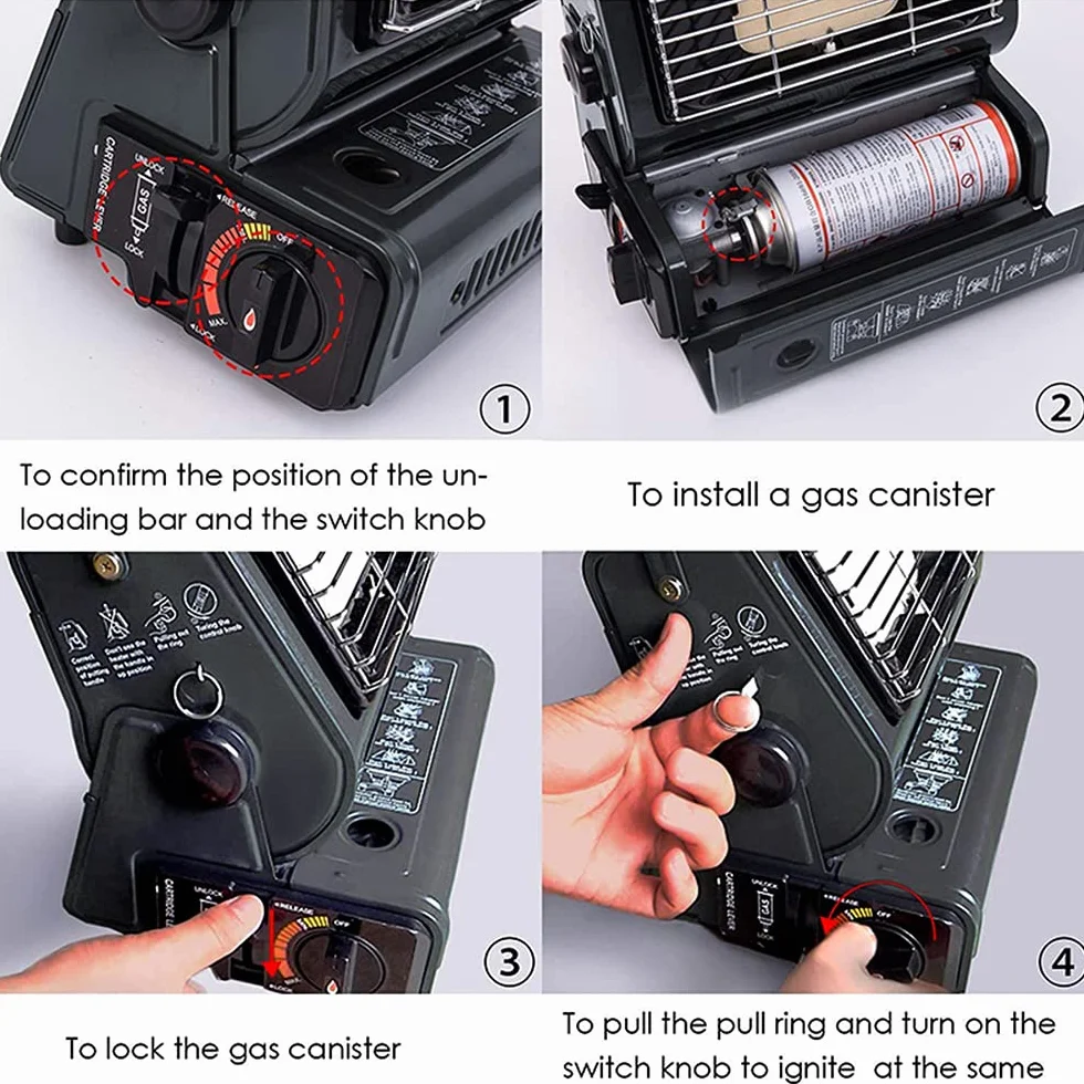 Yinleader Chauffage au gaz en céramique, chauffage d'extérieur, pour tentes, caravanes, camping, brûleur en céramique, 1,3 kW (noir)