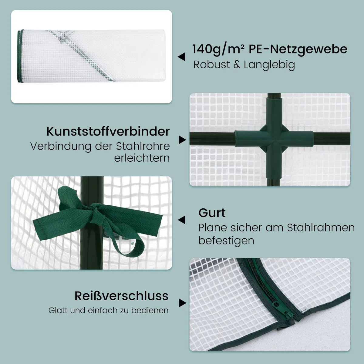 WOLTU Serre de Jardin avec Bâche PE Renforcée Imperméable 140g/m², Tente de Protection pour Plantes, Fleurs et légumes de Toutes Les Saisons, Serre de hivernage Murale, 200x100x210cm, Blanc