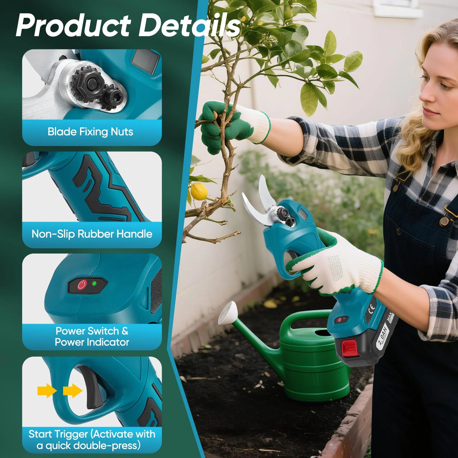 Sécateur Électrique Sans Fil 30 mm, avec Batterie 2 * 2000 mAh et LCD Sécateur électrique pour la taille, le jardinage, les arbres fruitiers et le vignoble, Forbici Potatura Elettriche