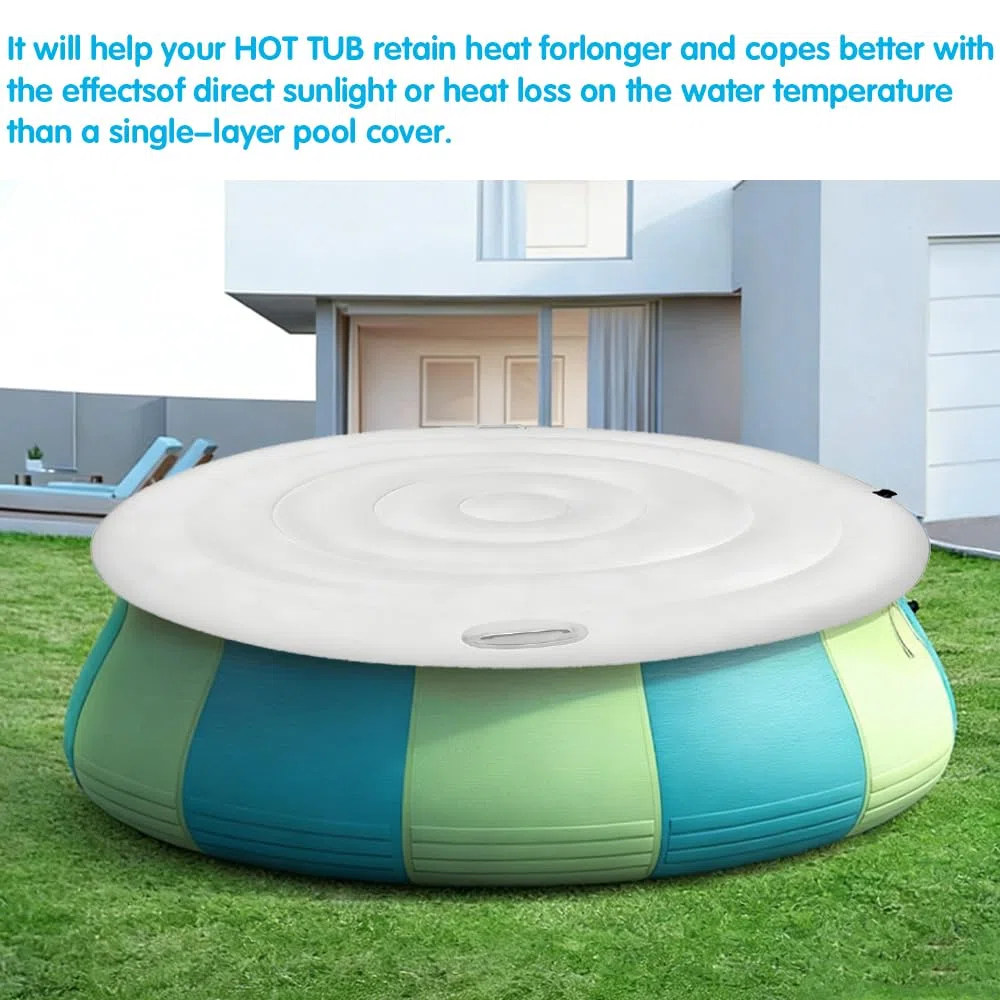 Couverture de Spa Gonflable, 140cm Couvercle Gonflable Rond, Couvercle Spa, Couverture de Bain Gonflable avec Poignées, pour Spa, pour Extérieur Jardin (Blanc)