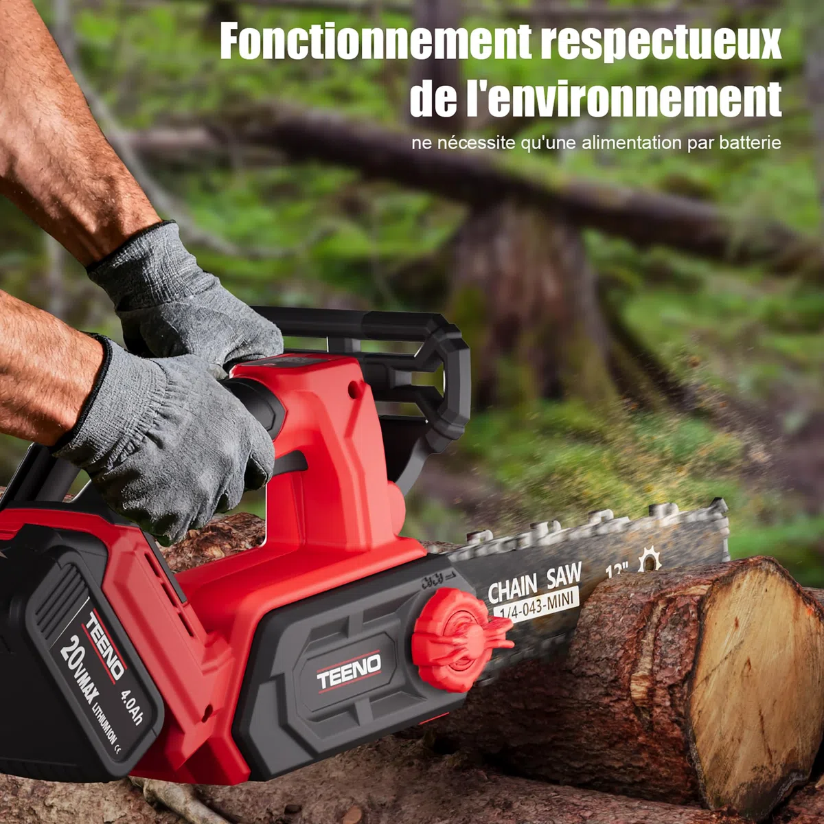 Tronçonneuse à Batterie 12 Pouces, Tronçonneuse Électrique sans Fil avec Moteur Brushless 1200W, 2 Batteries 4.0Ah & Chargeur, Graissage Automatique, Tension de Chaîne sans Outil, Élagage & Coupe