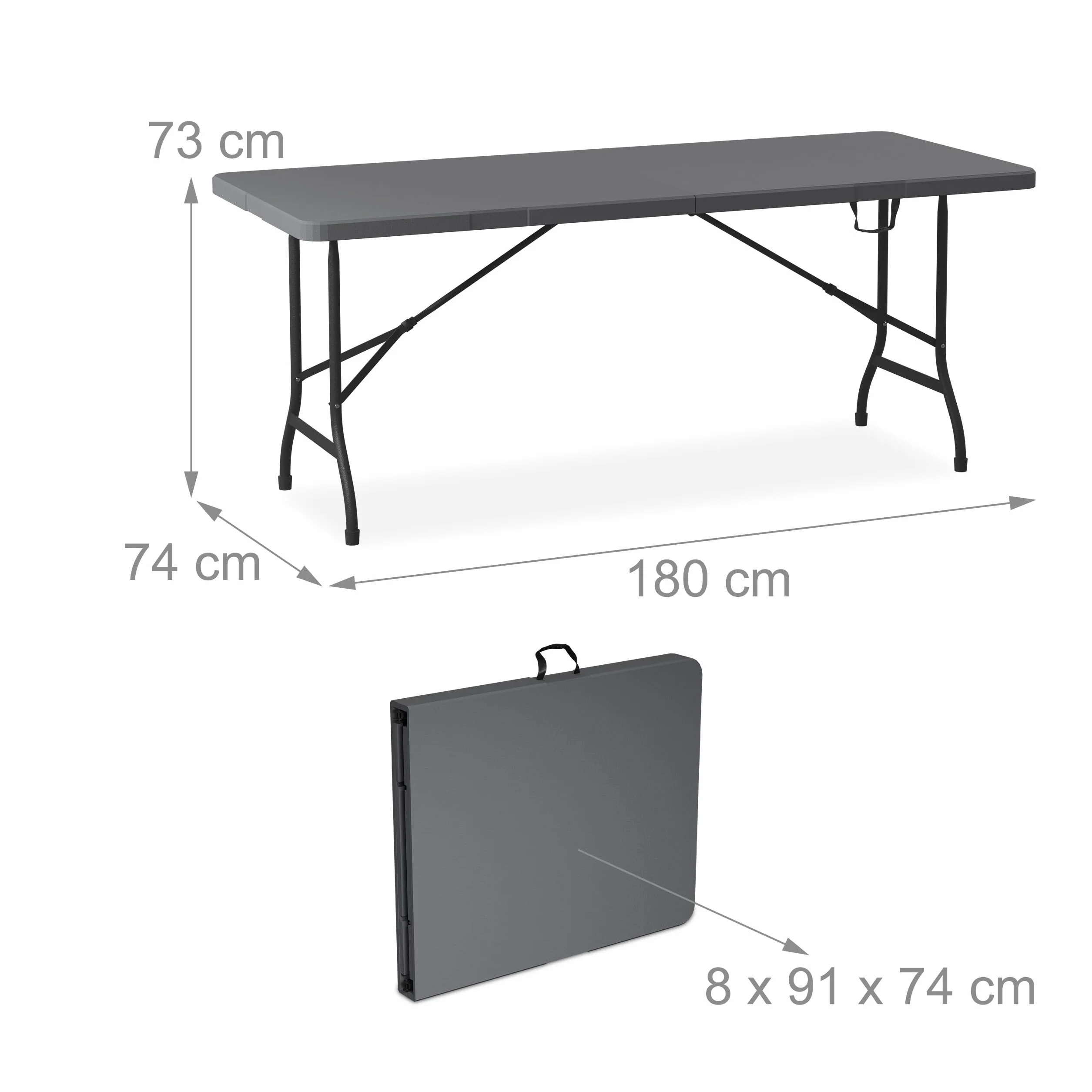 Relaxdays Ensemble Table Pliante et 2 bancs, pour Jardin, pavillon ou Camping, 180 cm, pour Les fêtes, Gris