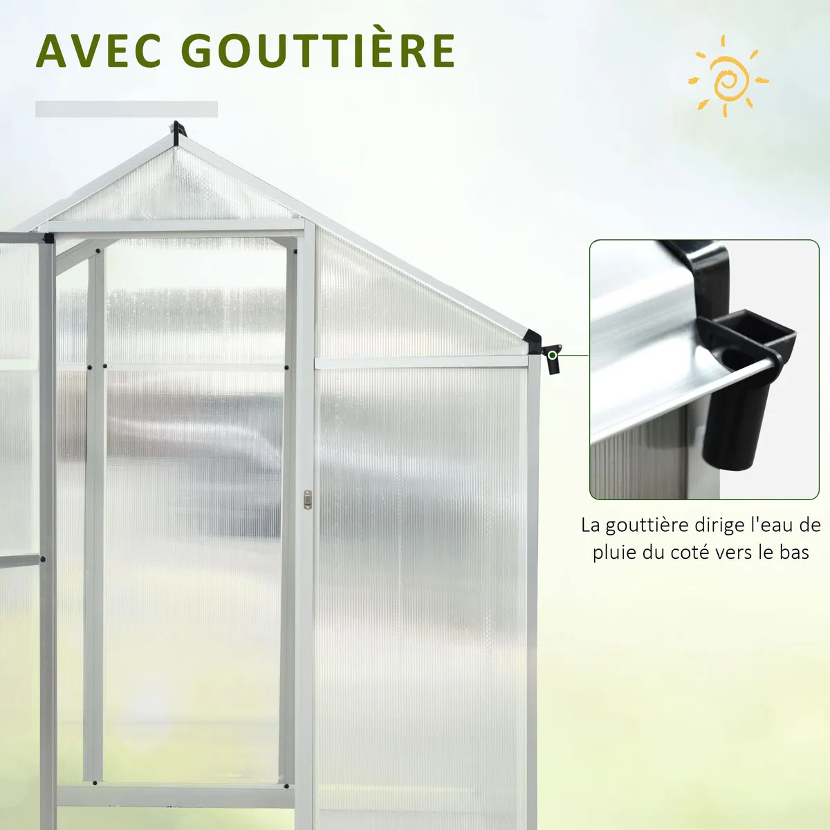 Outsunny Serre de Jardin en Aluminium Polycarbonate, Serre avec fenêtres supérieures réglables, Porte battante, abri extérieur résistant aux intempéries pour Plante Fleur, 303x183x195 cm, Transparent