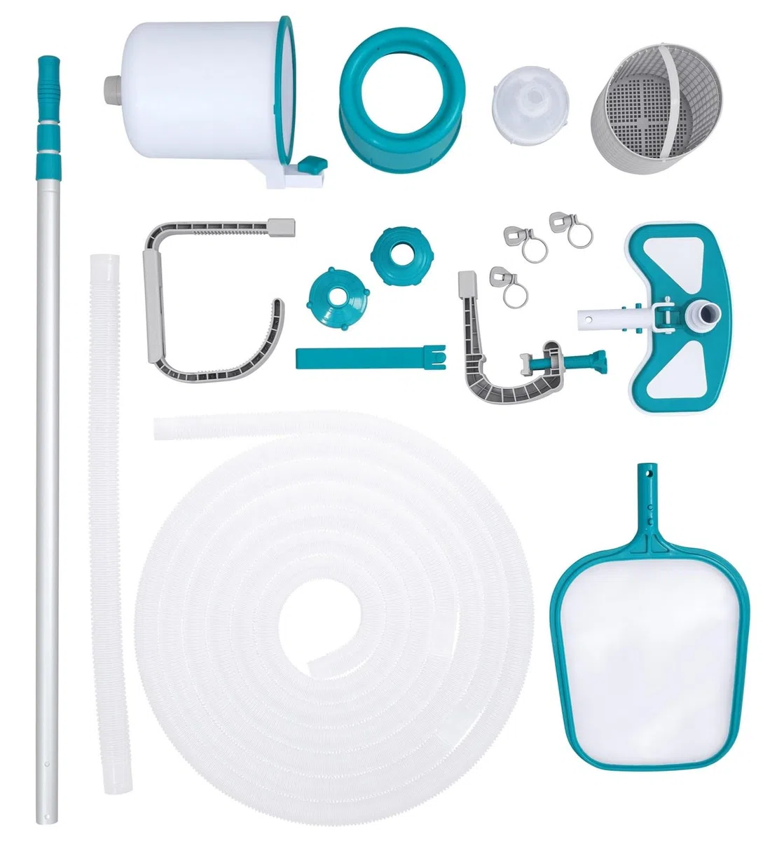 Bestway - Kit de Nettoyage Piscine Hors Sol, Skimmer Flottant + aspirateur Venturi + épuisette + Perche alu télescopique 2,79 m + Tuyau 7,50 m