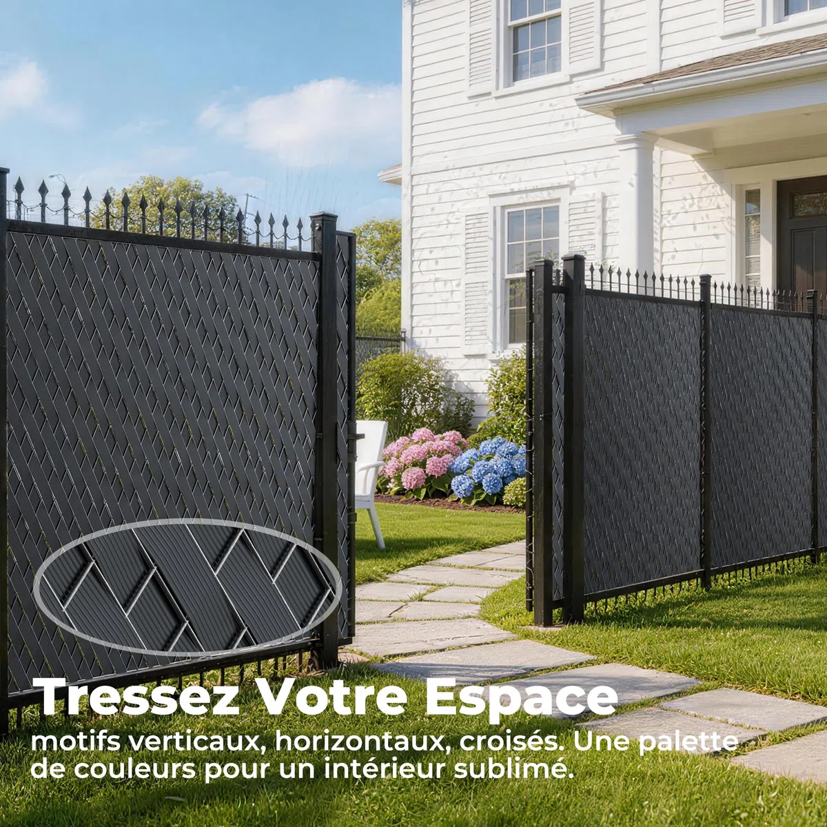 Kit Lamelles Occultantes PVC 4,7cmx75m - Bande Brise Vue Jardin Souple et Résistante avec 150 Clips - Installation Horizontale ou Verticale pour Panneau Grillagé et Clôture Rigide Anthracite -RAL7016