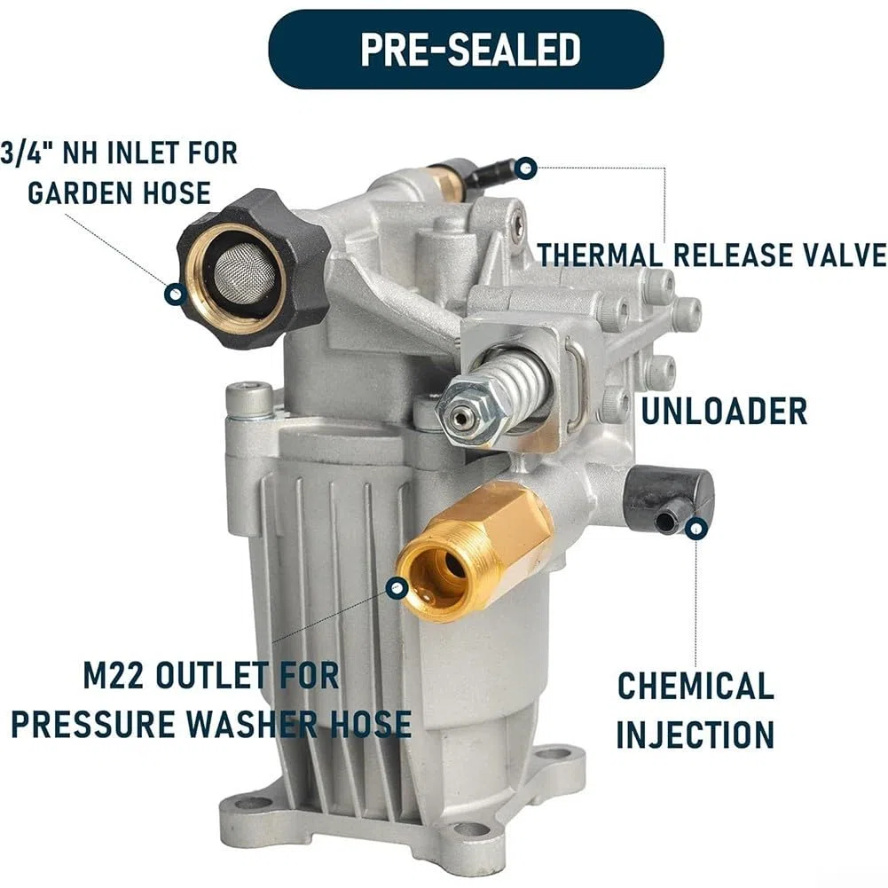 Feegow Pompe de nettoyeur haute pression pour 2 5 GPM et 3400 PSI avec soupape de décharge thermique et déchargeur réglable facile à installer pour des ajustements précis de la pression