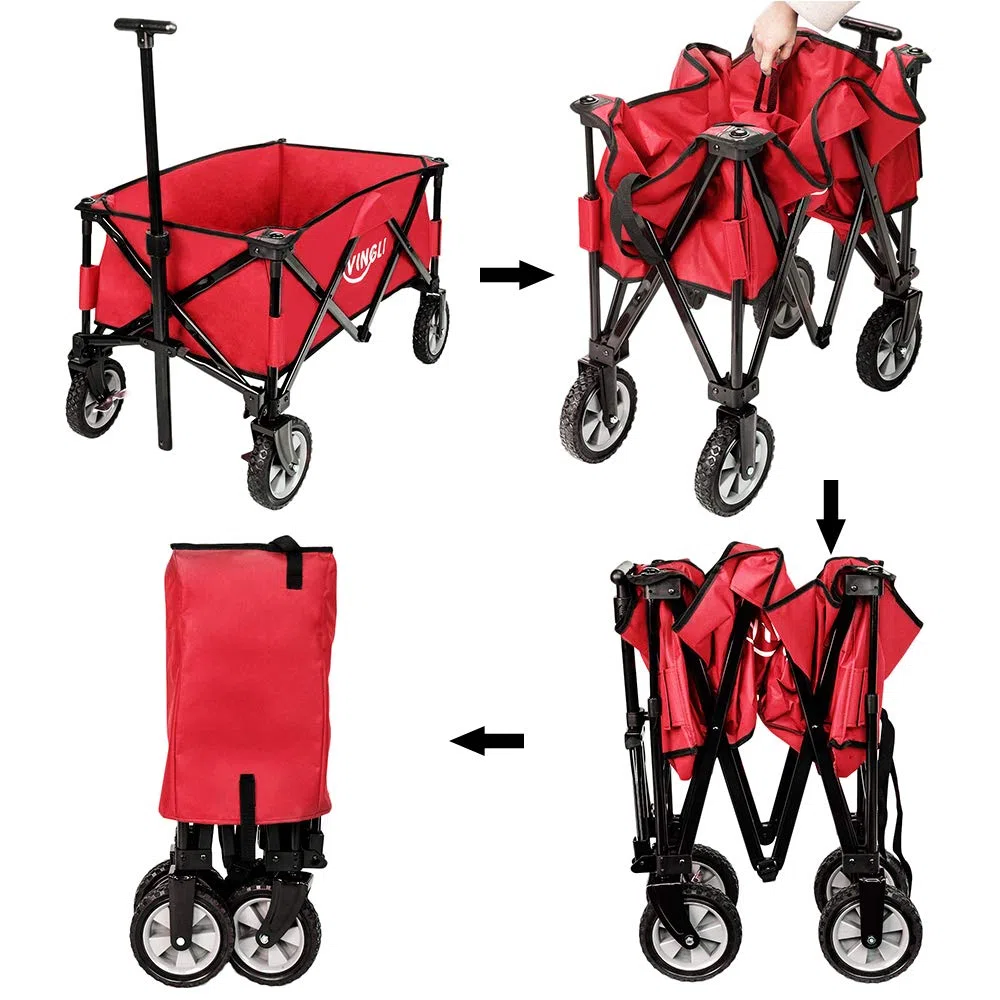 ALightUp Chariot Pliable Rouge - 100 kg Capacité, Chariot à roulettes Tout Terrain | Transport Lourd pour Jardinage, Plage, Camping | Compact, Léger et Facile à Assembler