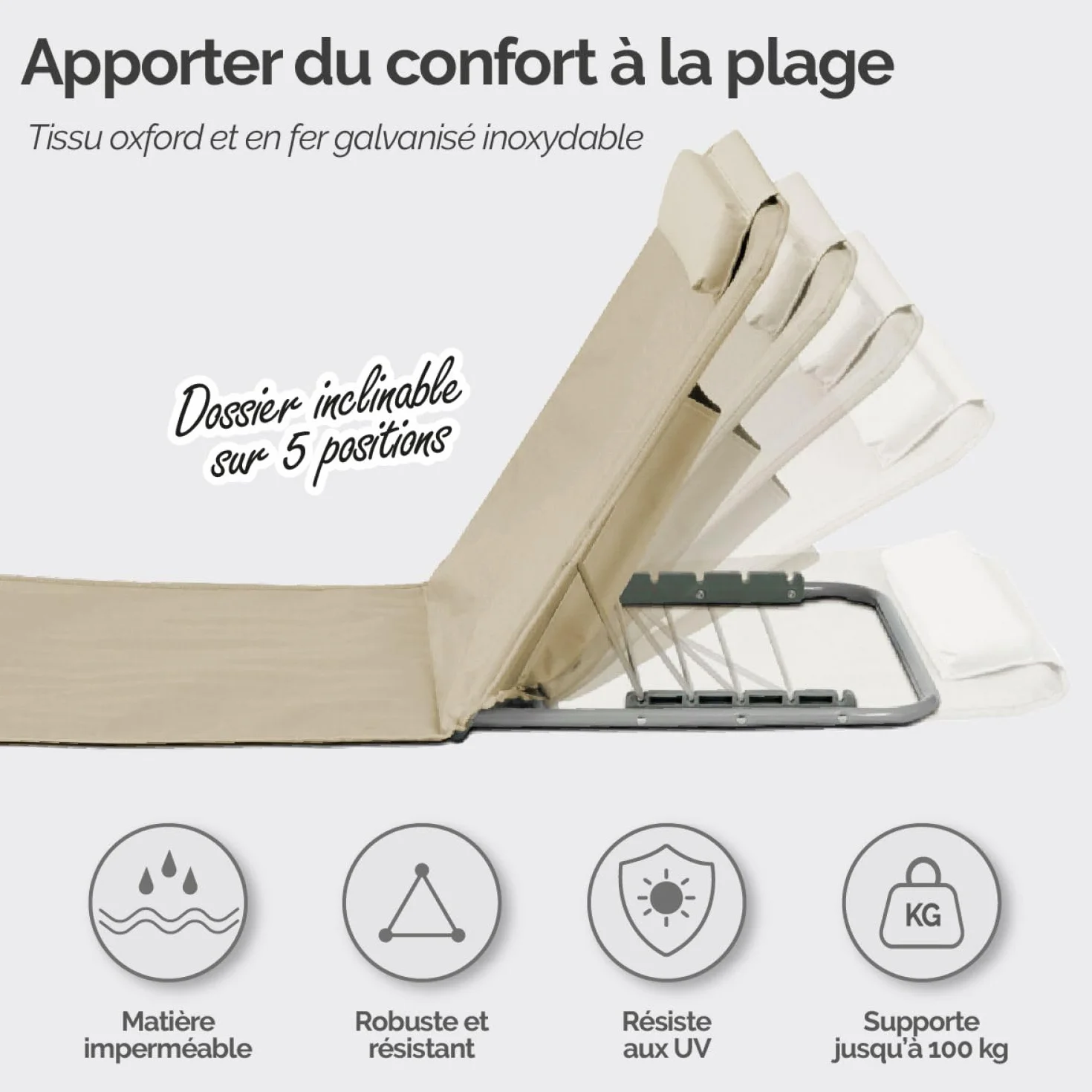Matelas de Plage avec Dossier inclinable et Sac de Transport