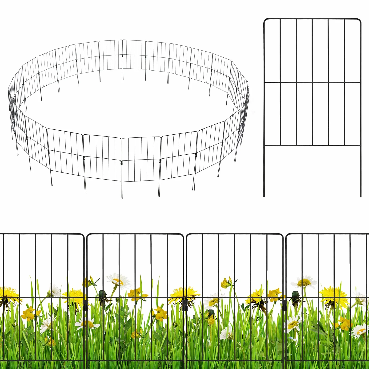COSTWAY Clôtures de Jardin 25 Pièces Pliable en Métal, Barrière Jardin Exterieur pour Animaux Résistant à la Rouille, Décoratives pour Terrasse Aménagement Paysager, 33 x 60CM