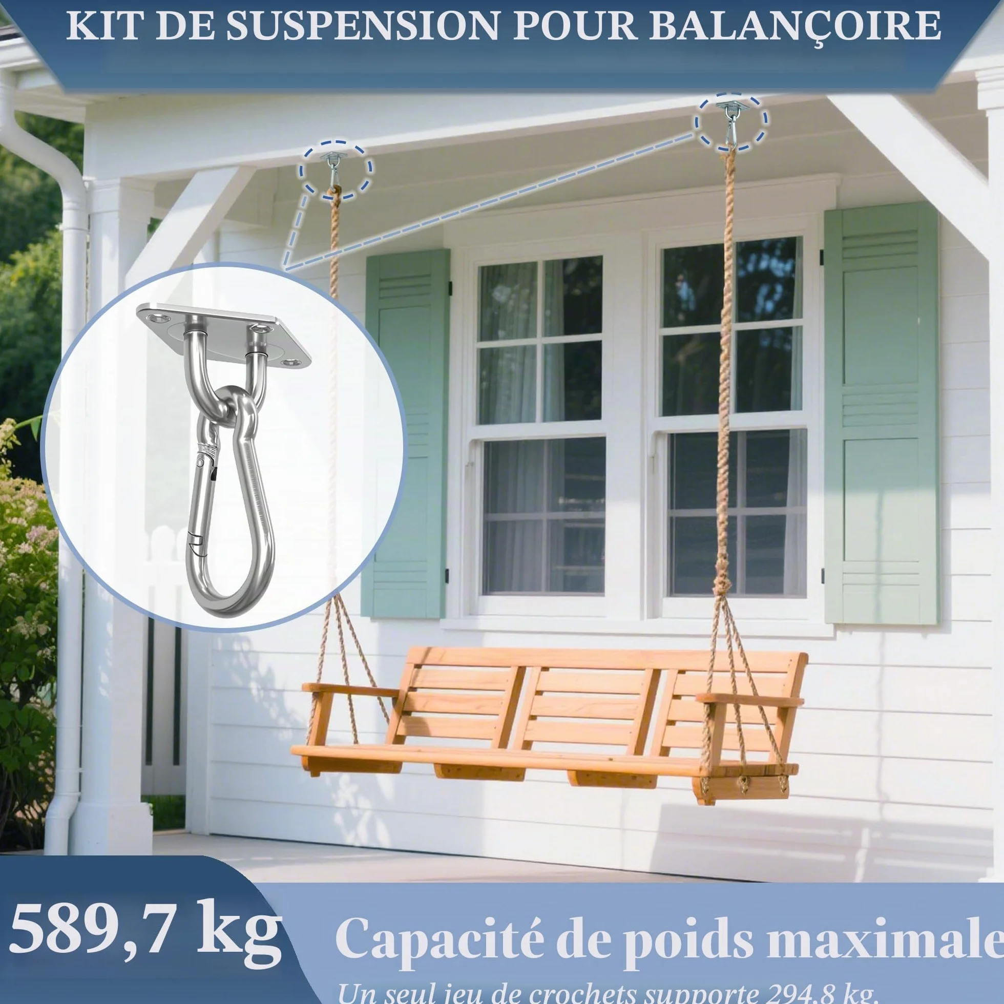 OHIYO Crochet de Plafond Acier Inoxydable 300 kg pour Balançoires Hamacs Auvent