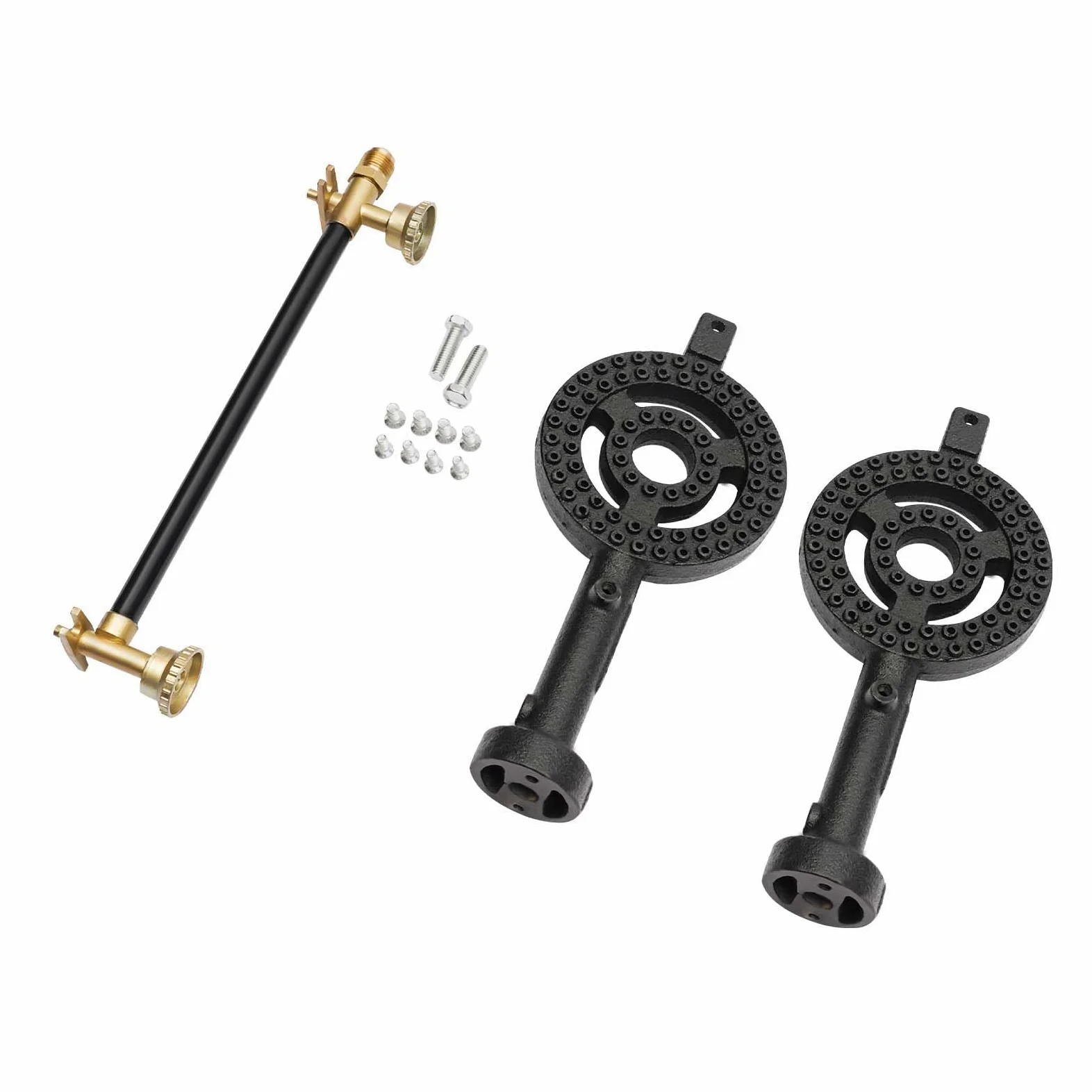 Réchaud à gaz extérieur 48x25x11cm Noir Réchaud à gaz sur Pied 8000W Double brûleur en Fonte avec régulateur Tuyau, Barbecue à gaz Portable pour Camping Jardin BBQ Pieds Fixes Portable Léger ‎