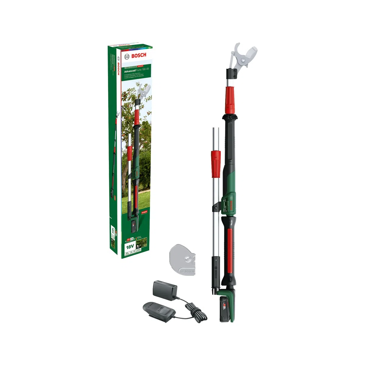 Bosch Home and Garden Sécateur sans fil AdvancedPrune 18V-45 (pour couper sans effort les branches jusqu'à 45 mm ; système 18 V ; jusqu'à 600 coupes ; avec batterie, chargeur et barre d'extension)