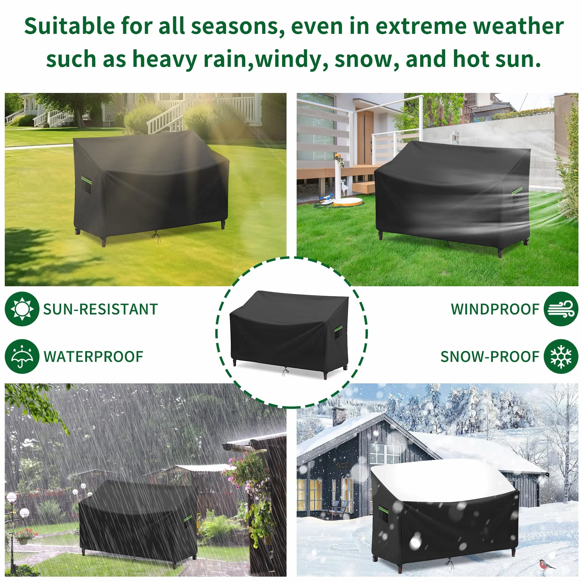 Housse de banc de jardin 3 places Oxford 420D imperméable coupe-vent revêtement PU 134x66x63/89cm Noir