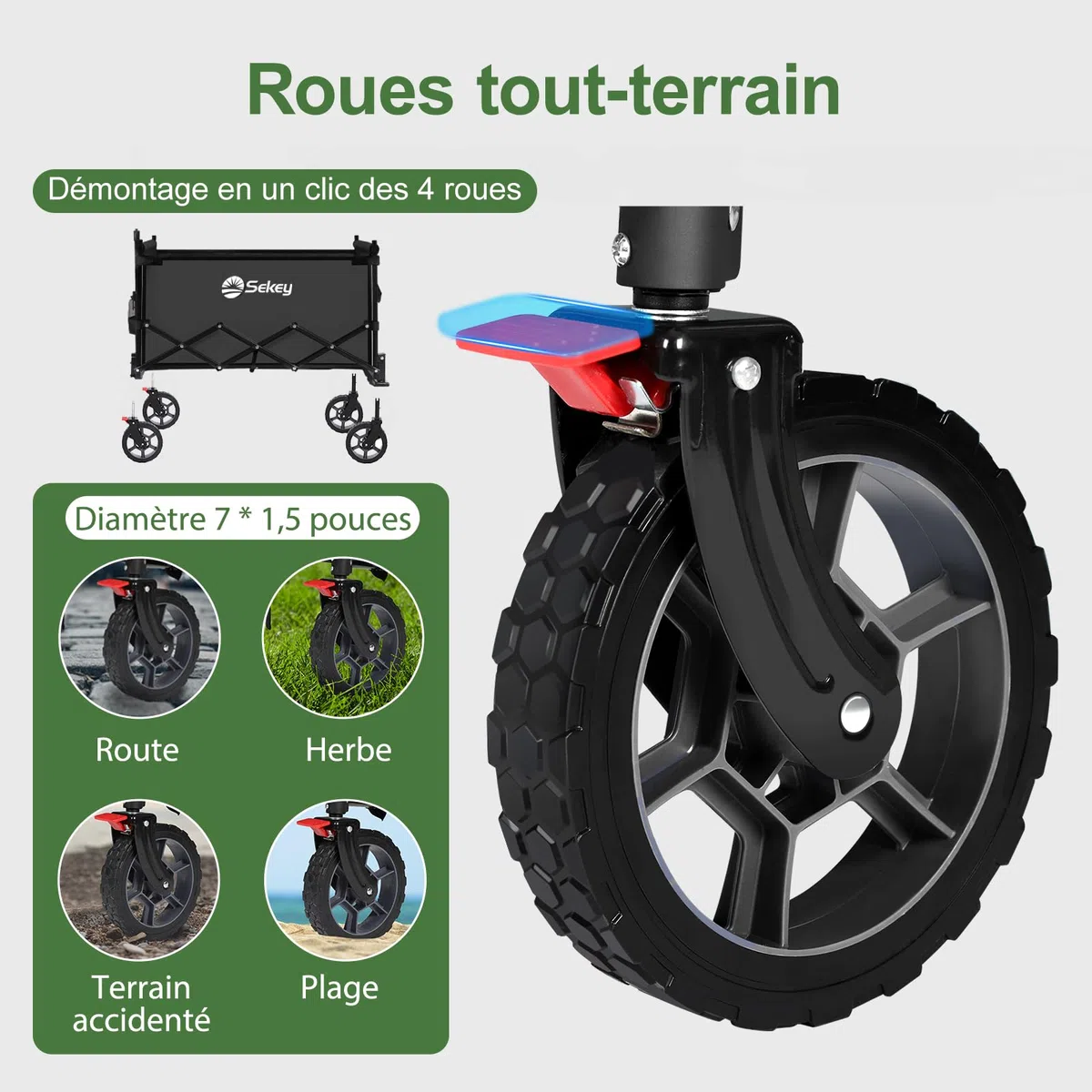Sekey XXL Chariot Enfant 150L 150KG, Modèle Pliable à Toit, Accessoire de Transport avec Pare-Soleil pour Plage et Camping SE4018, Noir
