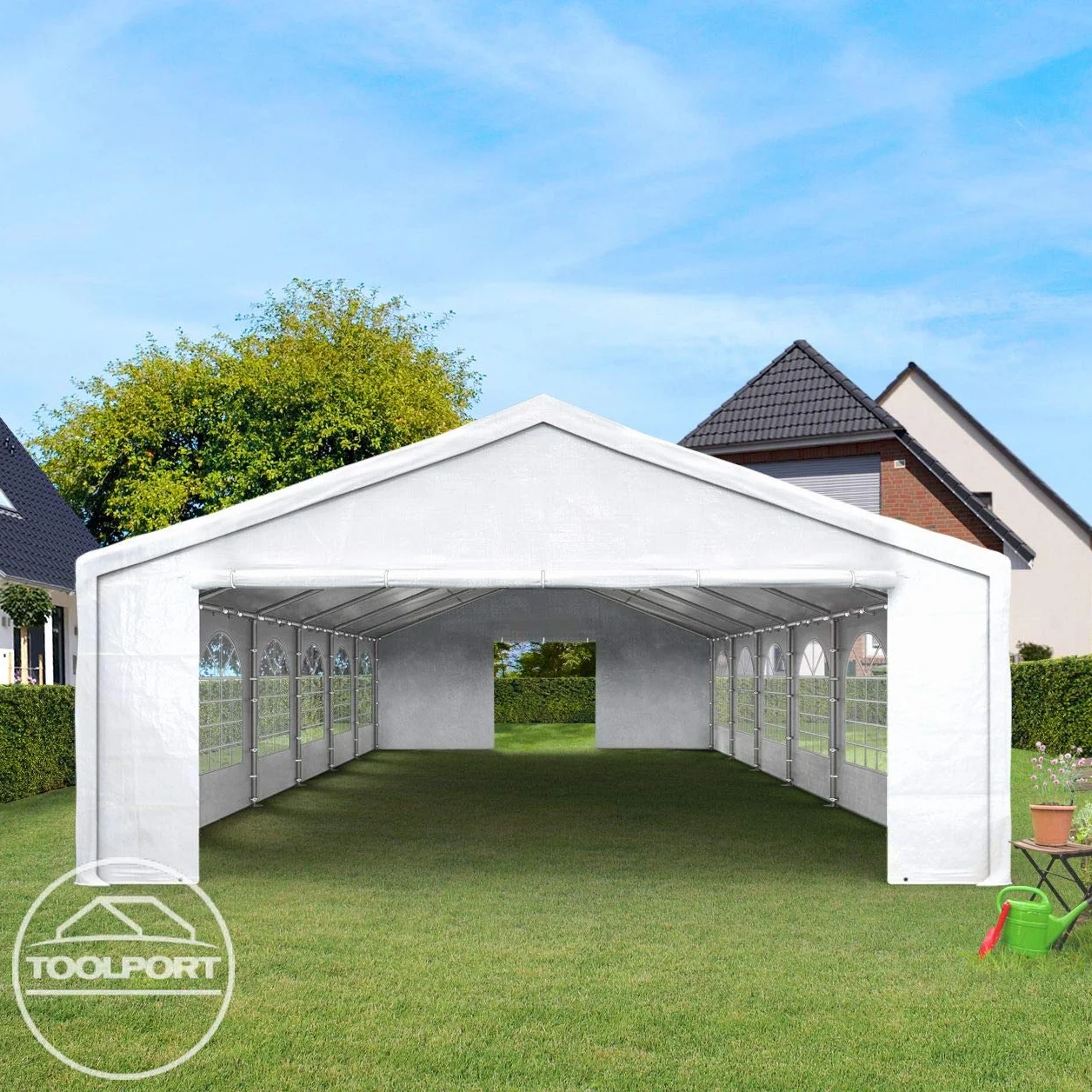 Tente de réception 4x8 m Toile PE 450 N Blanc Acier galvanisé avec raccordement par vissage