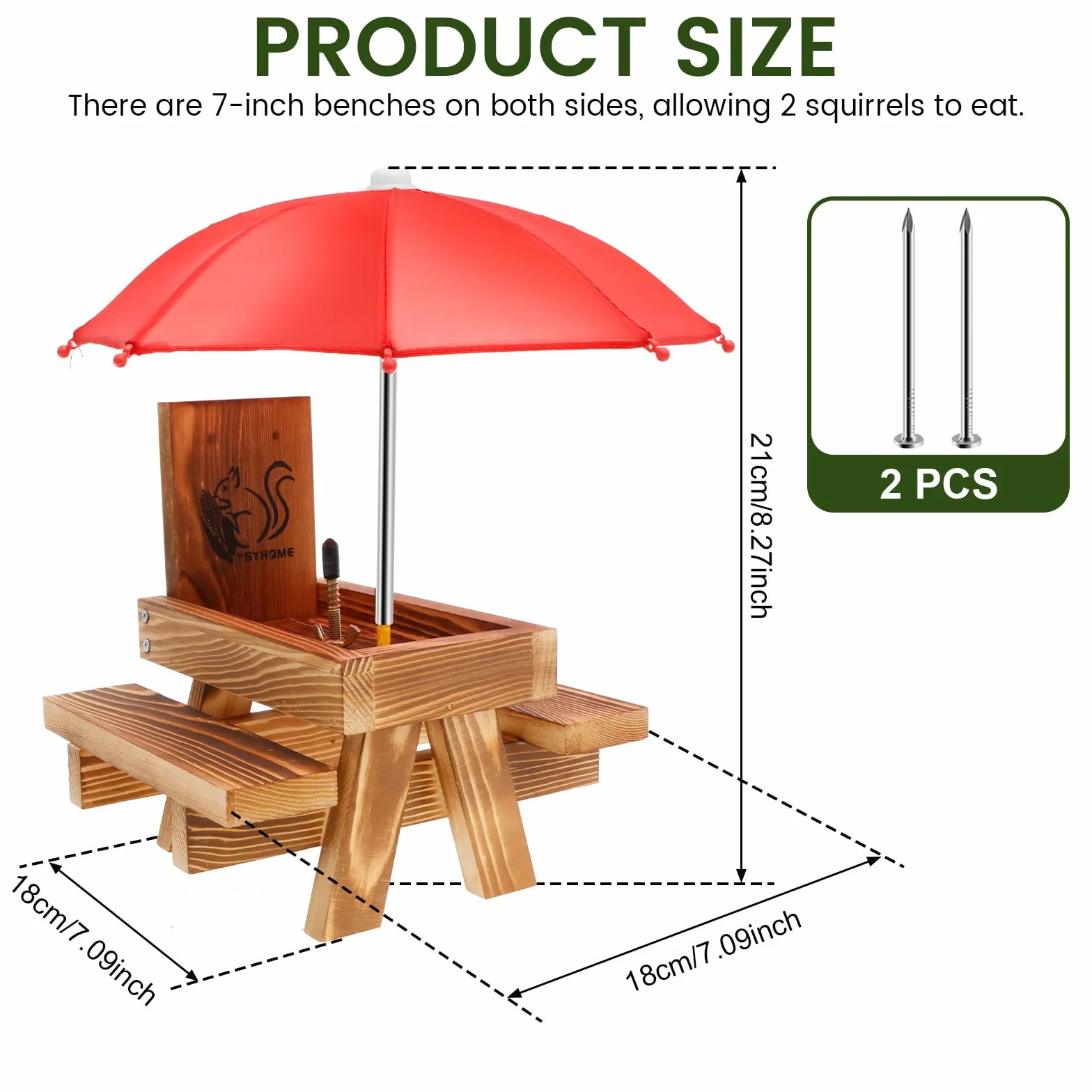 Mangeoire à écureuil en Bois avec Parapluie, Table de Pique-Nique Extérieur Solide